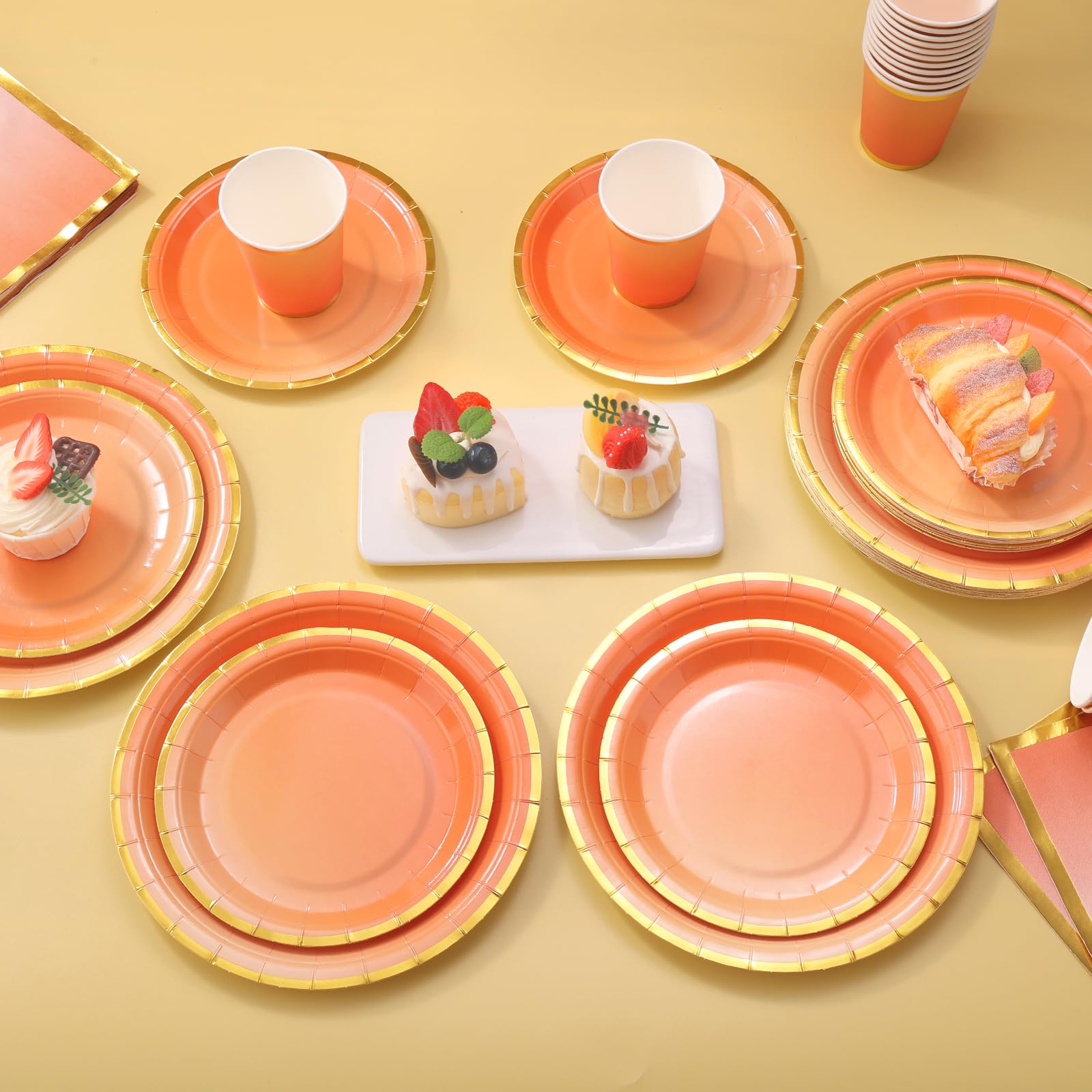 200Pcs Orange Party Plates & Napkins Set - Fall Birthday Party Supplies, Halloween & Thanksgiving Decorations - Perfect for Autumn Celebrations, Baby Showers, and Seasonal Gatherings