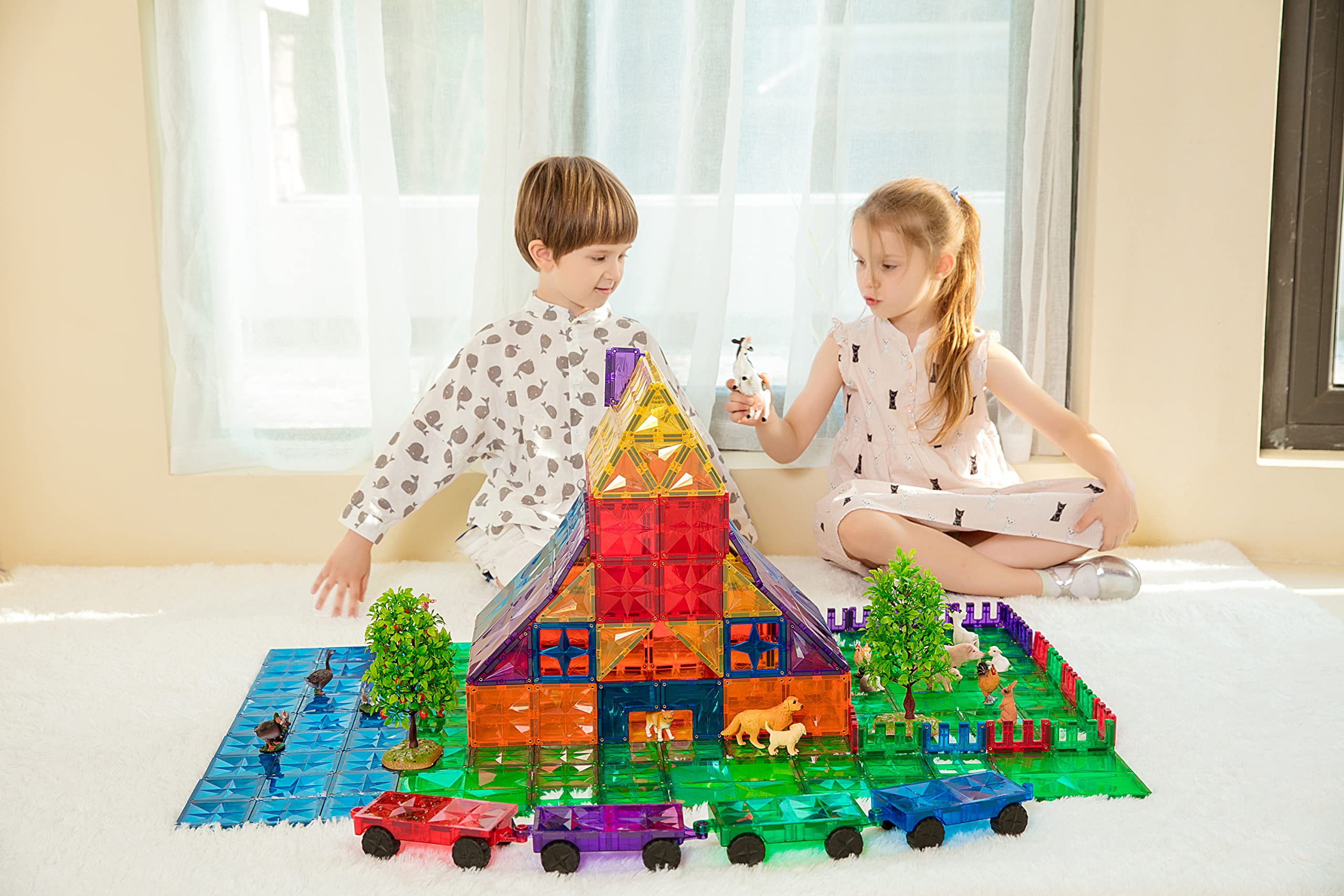 Premium Magnetic Building Tiles for Kids - STEM Educational Toys, 100-Piece MEGA Magnet Blocks Set for Toddlers & Children Ages 3-10 | Creative Construction Play for Boys & Girls | Perfect for Classroom, Home Learning & Birthday Gifts