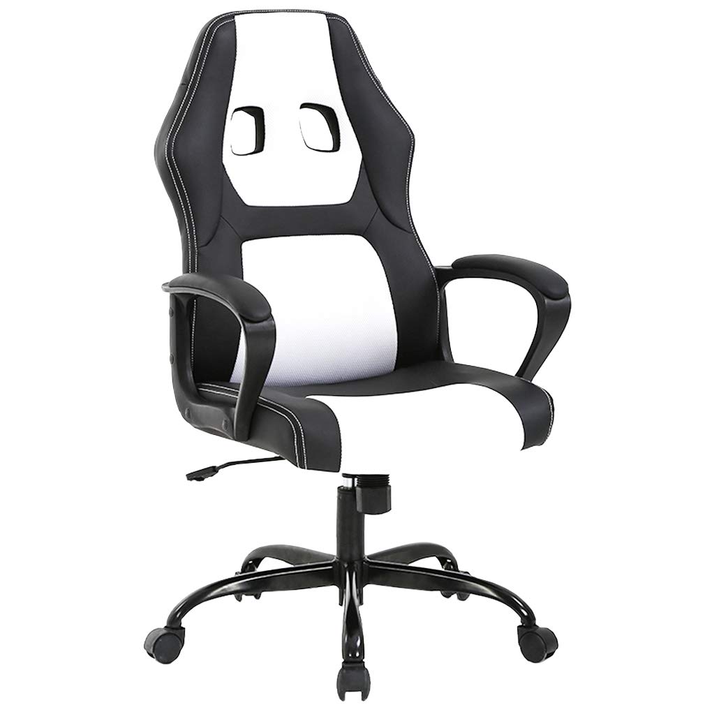 Ergonomic PU Leather Office Chair - Adjustable PC Gaming & Executive Desk Chair with Lumbar Support for Women & Men - White (Home Office, Gaming Setup, Workstation)