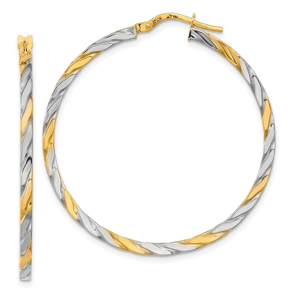 14K Yellow Gold & White Rhodium Polished Twist Hoop Earrings for Women | Diamond2Deal | Elegant Everyday & Special Occasion Jewelry