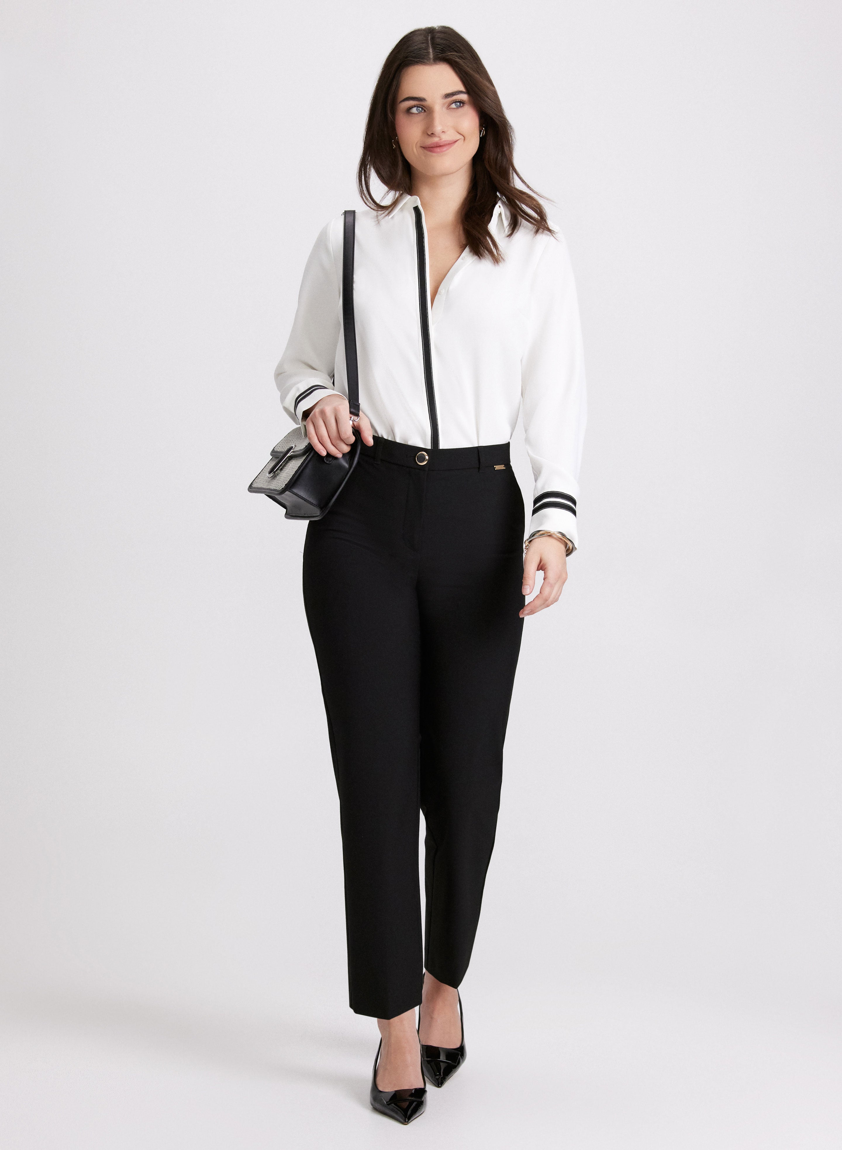 Stylish Contrast Button Down Blouse for Women - Elegant Office & Casual Wear | Perfect for Work, Dates & Everyday Outfits