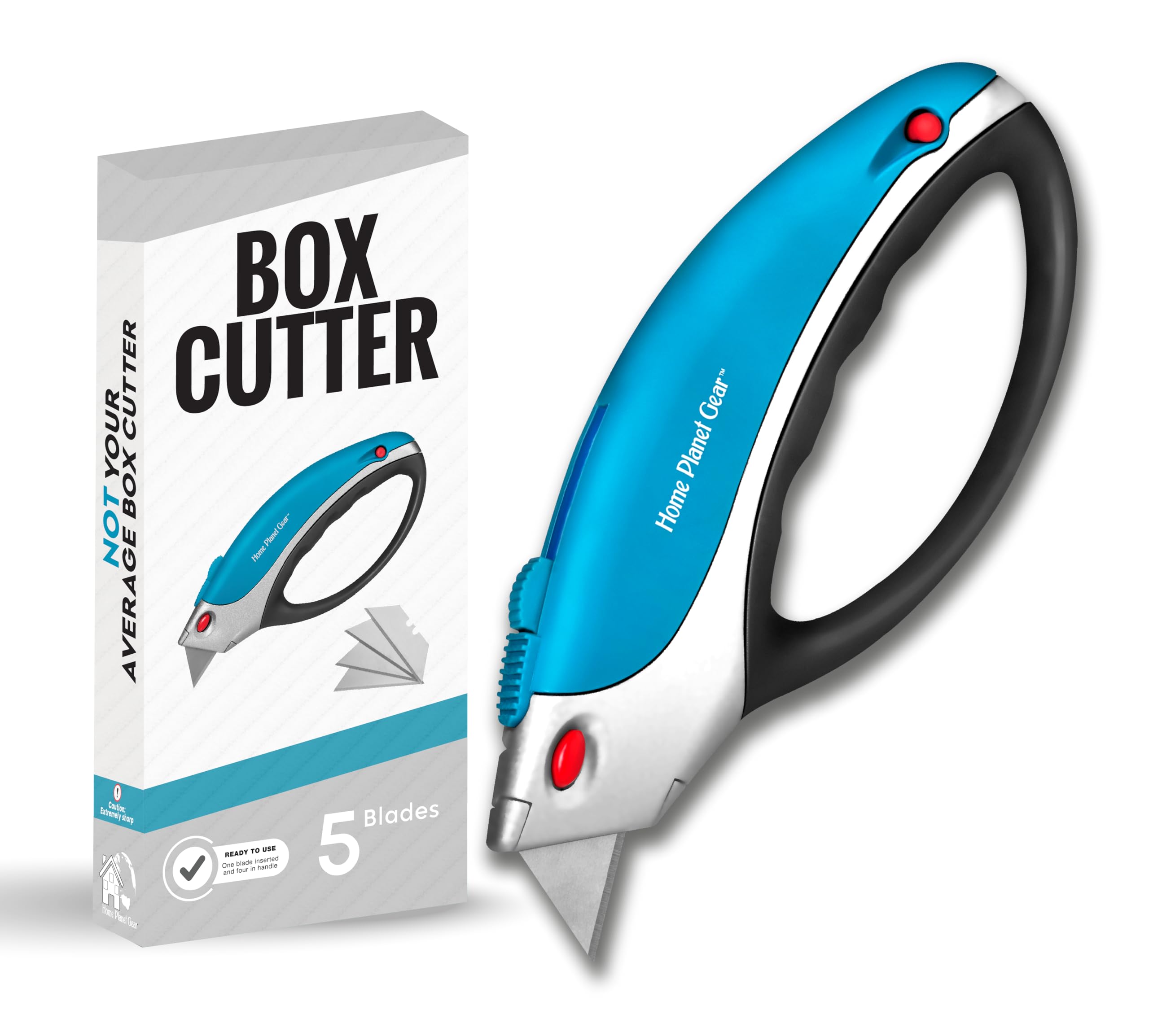 Heavy Duty Retractable Utility Knife - Sharp Box Cutter with 5 Blades for Cardboard, Carpet & Packaging | Perfect for Warehouse, Moving & DIY Projects