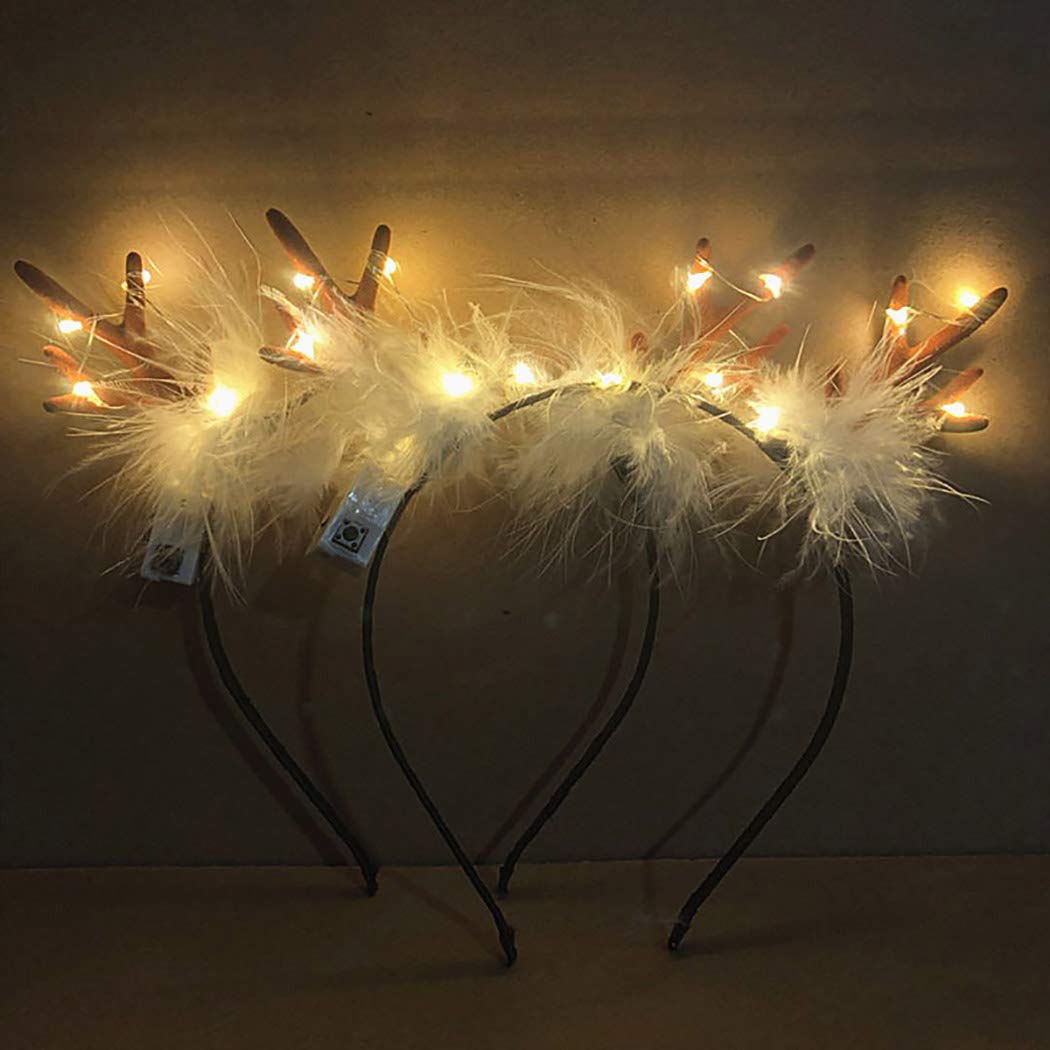 Sparkling Christmas LED Light Up Antler Headband - Glowing Reindeer Hair Hoop for Women, Holiday Party, Masquerade & Festive Events
