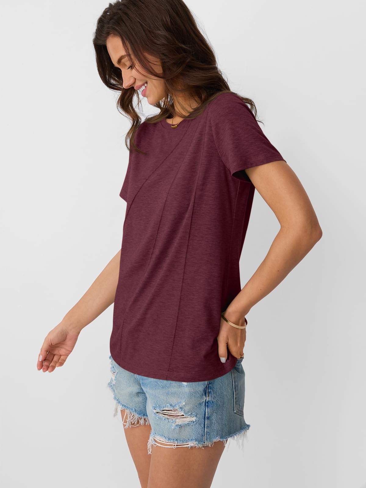 AUTOMET Women's Summer Tops - Breathable Workout Shirts, Beach Vacation Outfits & Business Casual T-Shirts | Trendy Spring Clothes 2025 | Perfect for Gym, Office & Travel