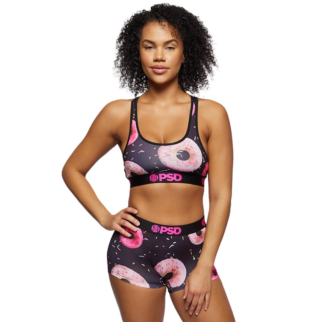PSD Women's Donut Kill My Vibe Sports Bra - Black Size S | High Support Workout Top for Yoga, Running & Gym