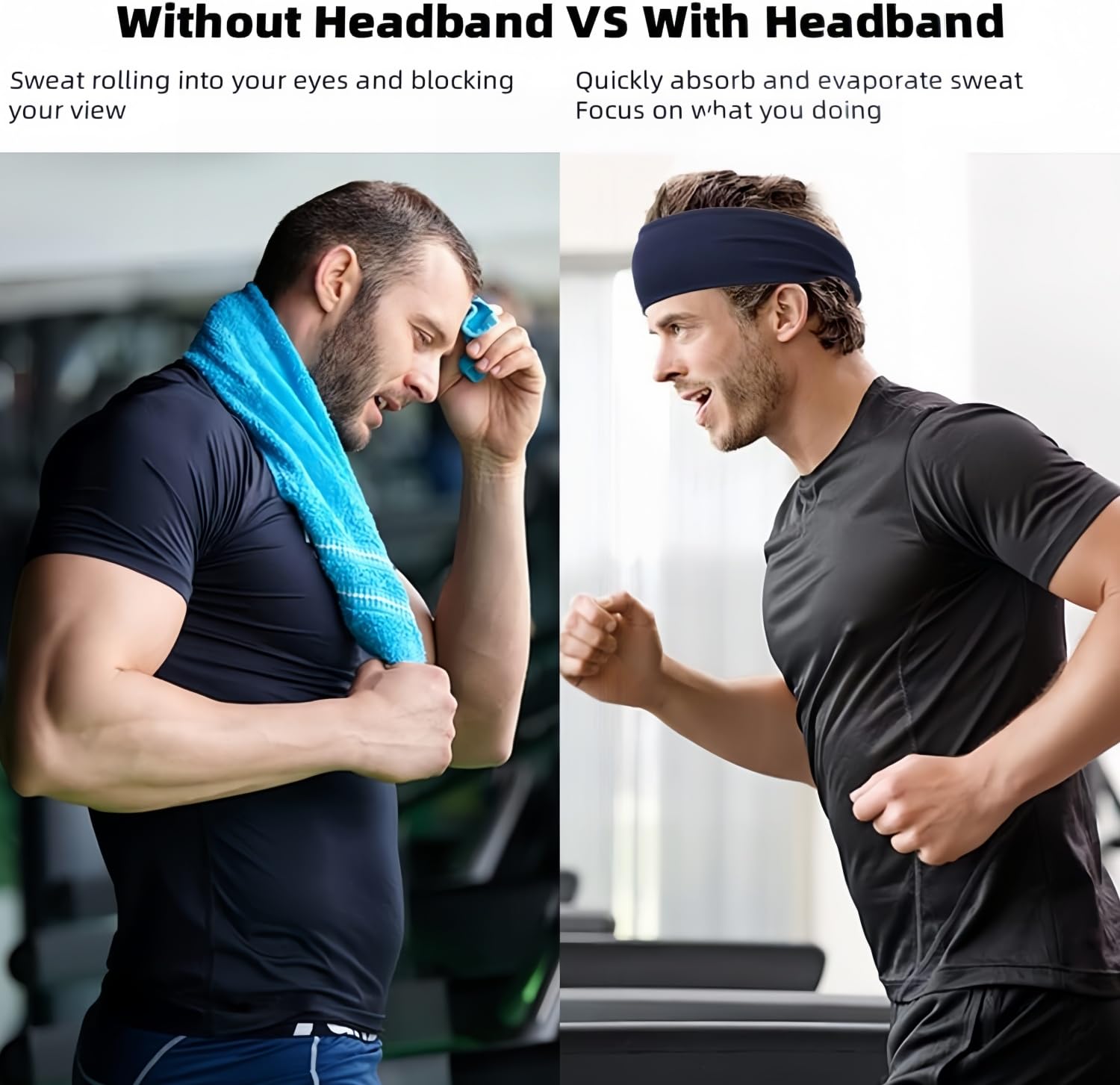 6 Pack Men's Workout Headbands - Stretchy Running & Sports Sweatbands for Gym, Jogging, Yoga & Outdoor Activities