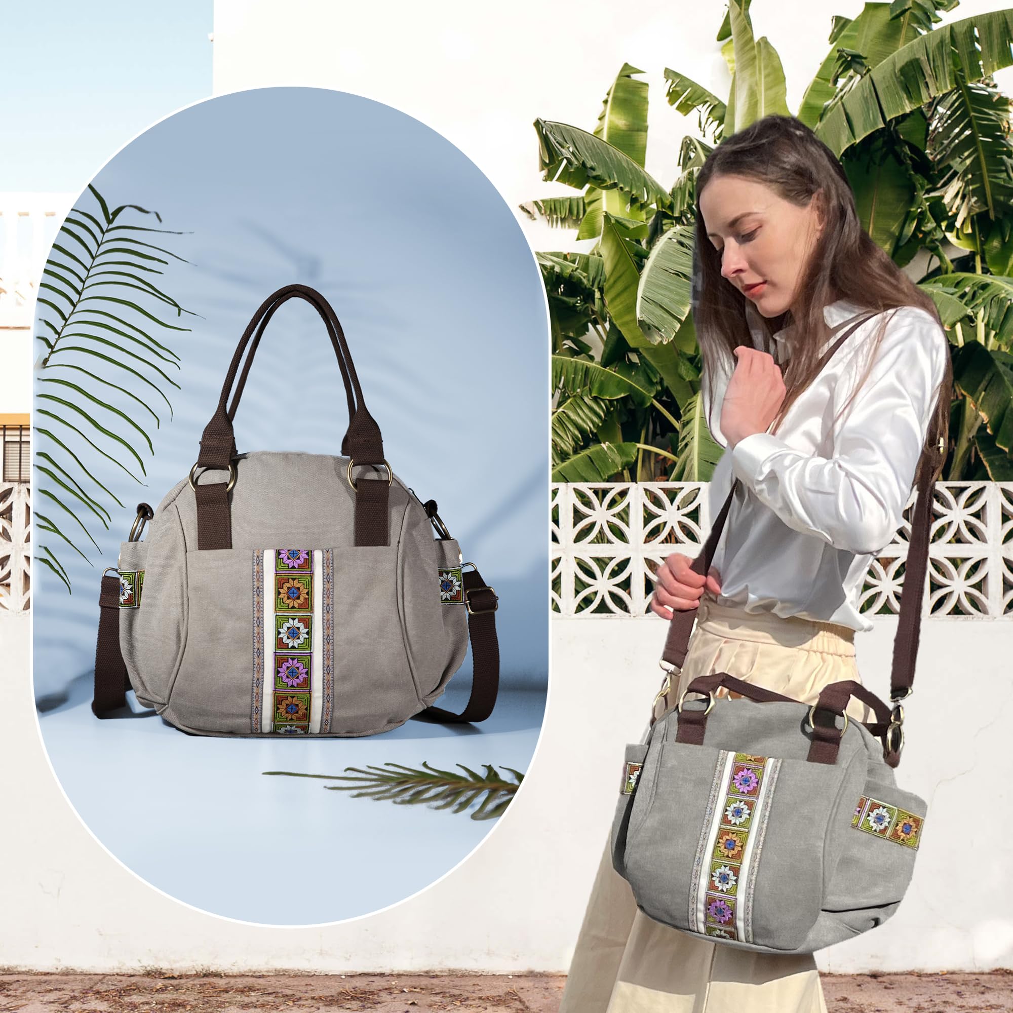 Vintage Women's Canvas Top Handle Handbag - Heavy Duty Crossbody Tote Purse for Work, Travel & Everyday Use | Durable Shoulder Bag with Spacious Compartments