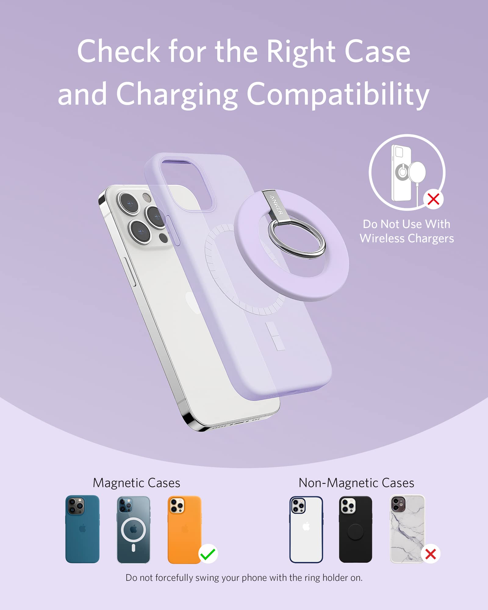 Anker Magnetic Phone Grip (MagGo) - 610 Ring Holder with Adjustable Kickstand for iPhone 16/16 Plus/16 Pro/16 Pro Max/15/14/13/12 Series | Secure Phone Mount for Car, Desk & Hands-Free Viewing