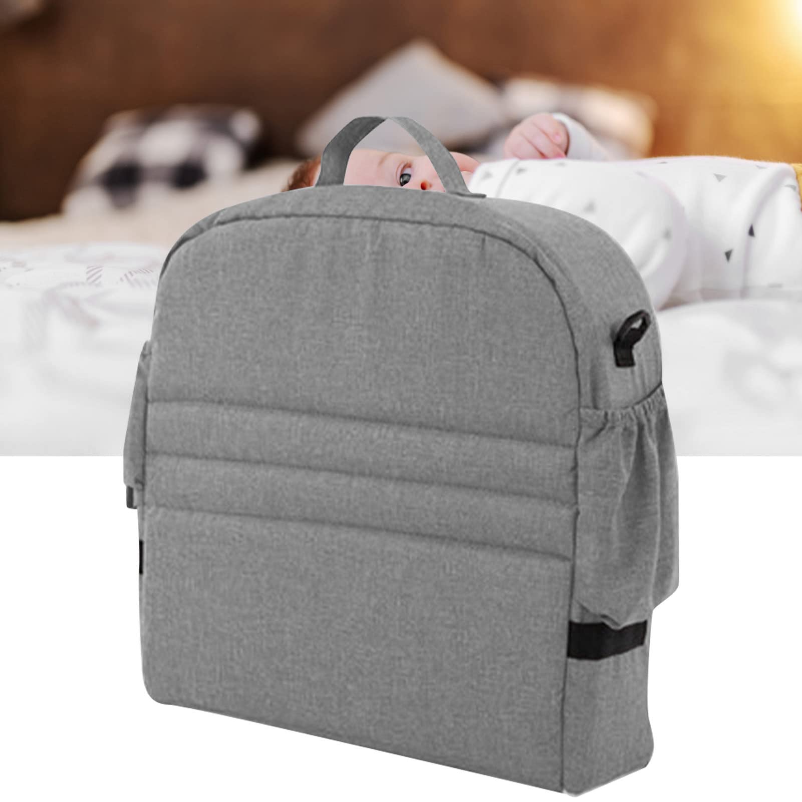 Portable Baby Travel Cot - Lightweight Folding Crib with Zipper & Large Storage for Outdoor, Camping, Travel & Home Use (Grey)
