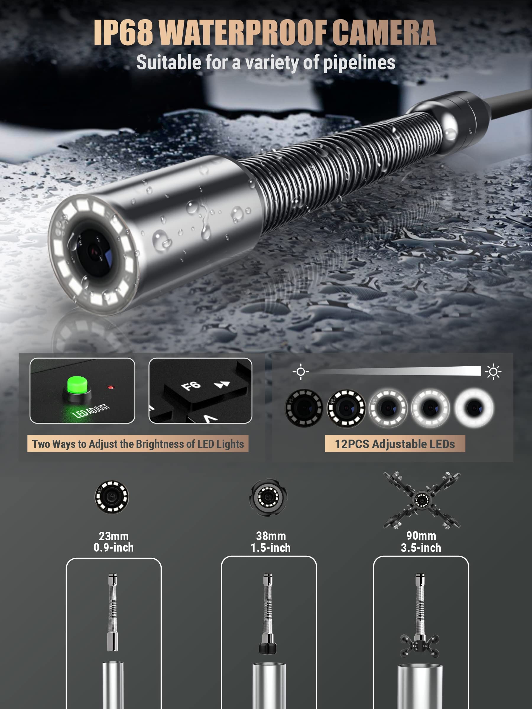 Anysun 512Hz All-in-1 Sewer Inspection Camera with 9