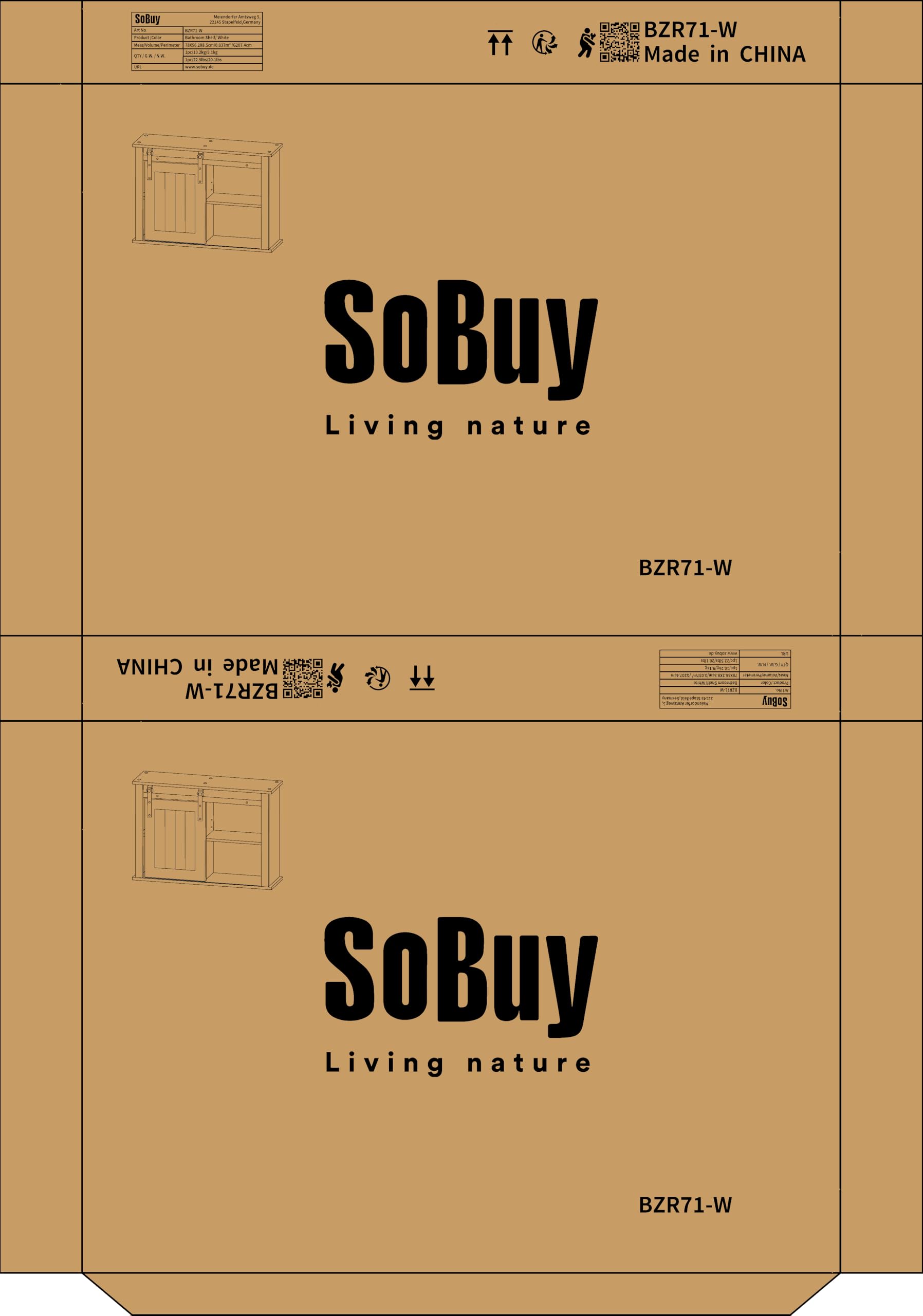 SoBuy BZR71-W Wall Mounted Bathroom Medicine Cabinet with Sliding Door - 26.8