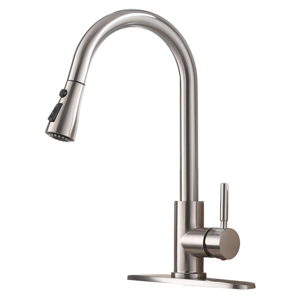 High Arc Single Handle Stainless Steel Kitchen Faucet with Pull Down Sprayer - Brushed Nickel Finish, 1 or 3 Hole Installation, Commercial Grade for RV, Laundry, Bar & Utility Sink - Perfect for Modern Kitchens & Small Spaces