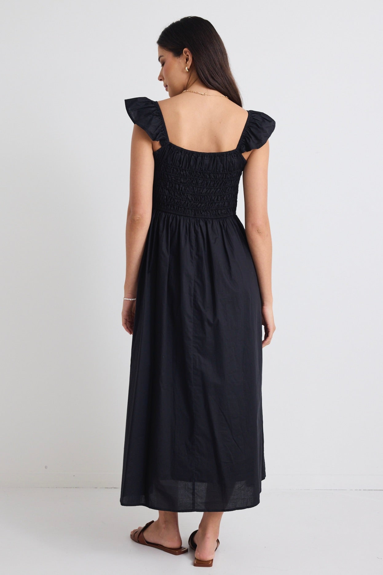 Bonbon Black Flutter Sleeve Midi Dress for Women - Elegant Party & Cocktail Dress for Evening Events, Date Night & Special Occasions