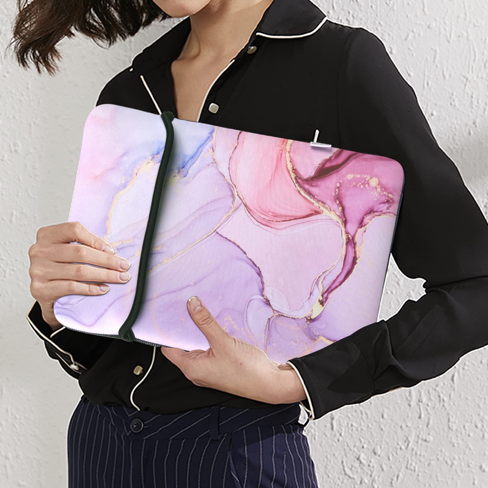 Premium Waterproof Neoprene Laptop Sleeve for MacBook Air/Pro 13 inch - Shock Resistant Protective Case with Glitter Marble Design & Small Accessory Pouch - Perfect for Travel, Office, and School Use