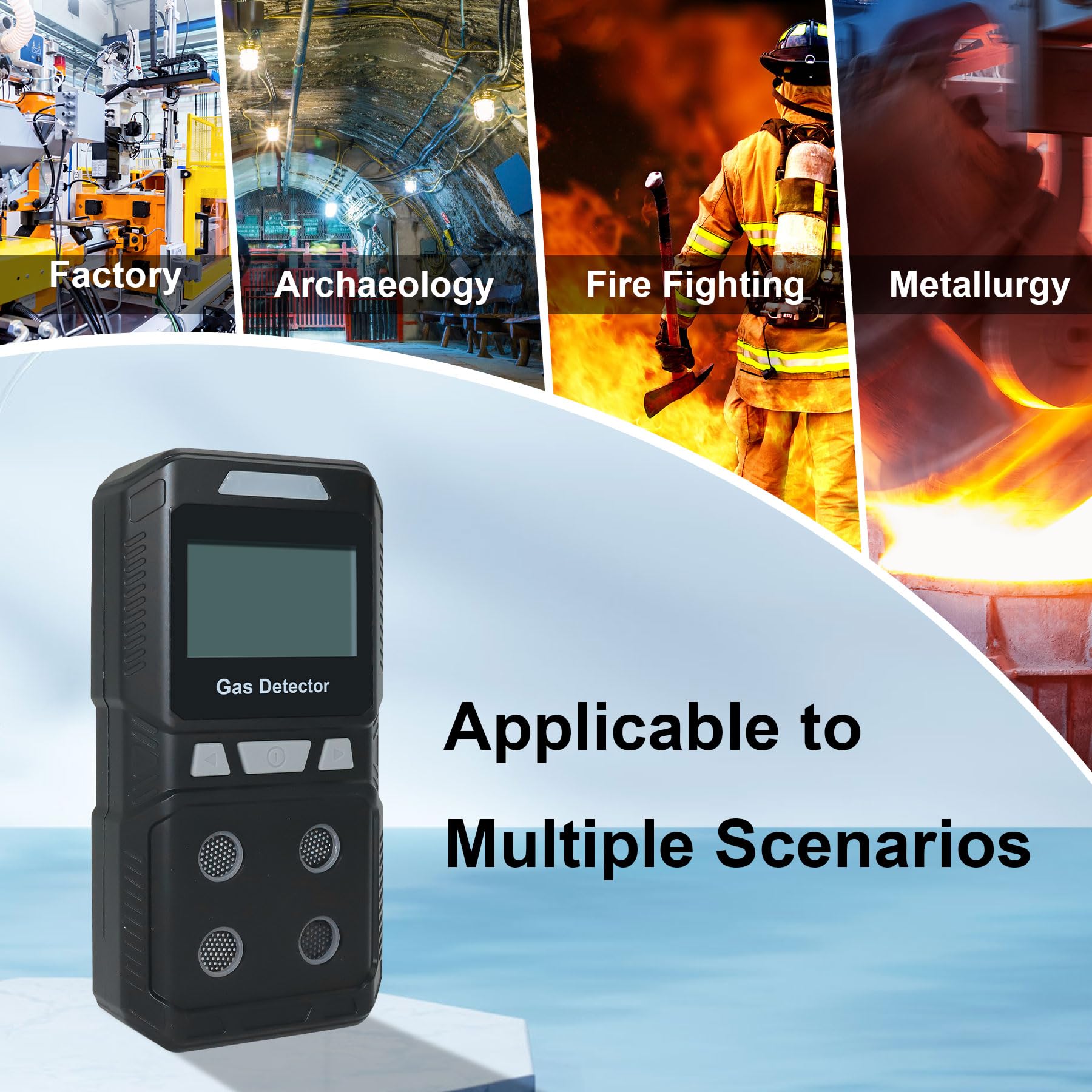 Portable 4-in-1 Gas Detector with Rechargeable Battery - H2S/O2/CO/EX Gas Leak Detector with Voice, Light & Vibration Alarms - Air Quality Monitor for Home, Industrial & Outdoor Safety Use