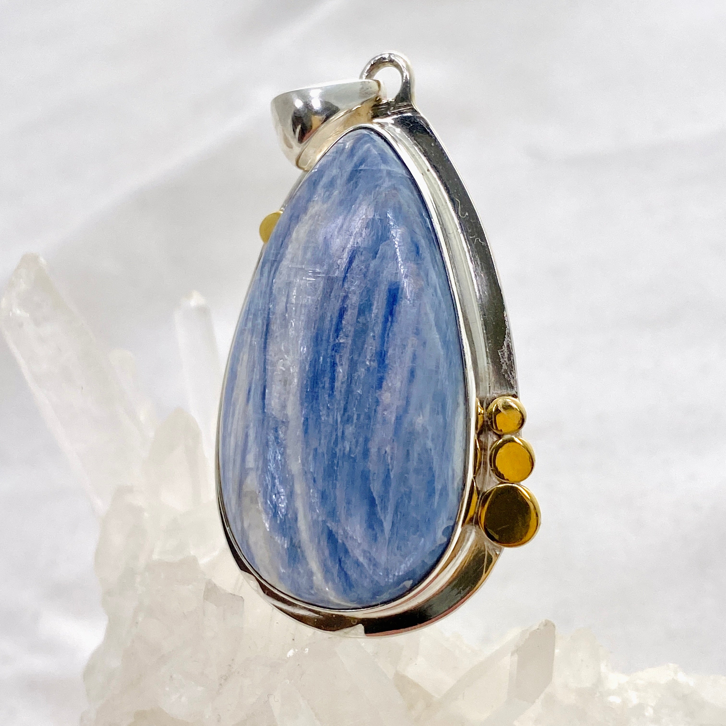 Blue Kyanite Teardrop Pendant Necklace with Brass Accents - KPGJ4624 | Healing Crystal Jewelry for Meditation, Energy Balancing & Spiritual Gifts