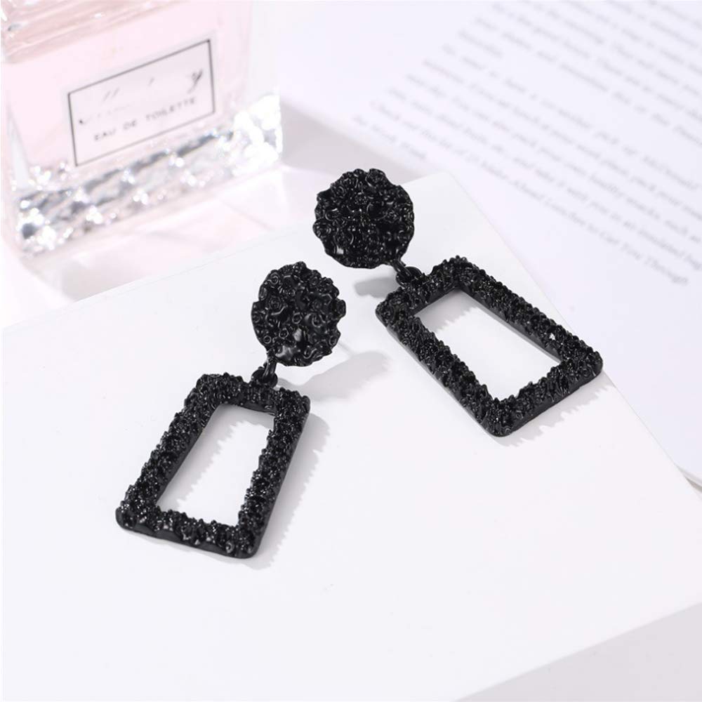 Geometric Hollow Square Dangle Earrings for Women - Large Metal Statement Drop Earrings with Punk Bohemian Textured Design - Perfect for Parties, Date Nights & Boho Fashion Accessories