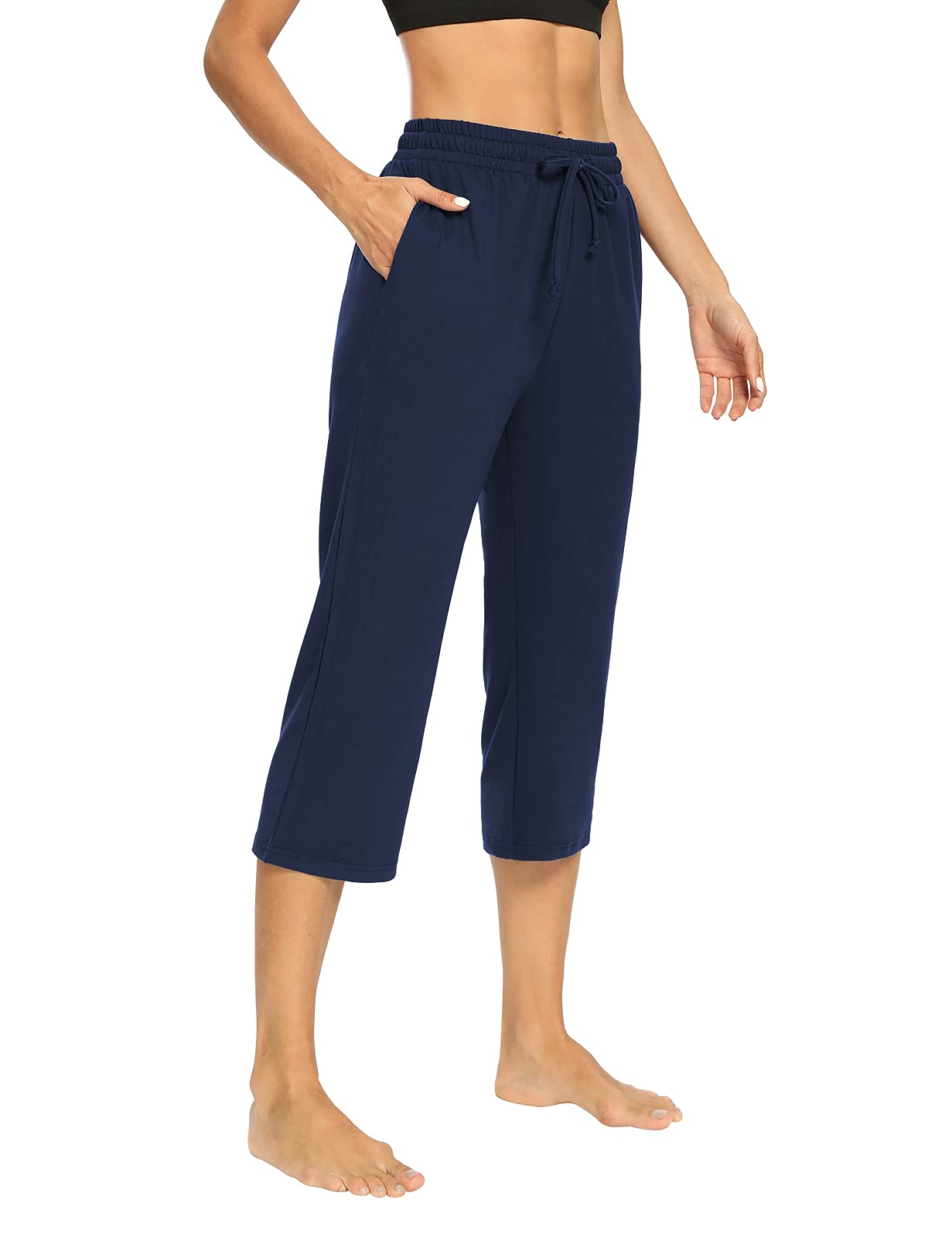 NOAHELLA Women's Capri Yoga Pants with Drawstring - Comfortable Crop Joggers & Lounge Sweatpants for Yoga, Running, Gym - Soft Pajama Pants with Pockets for Women - Perfect for Workout, Travel & Relaxation at Home