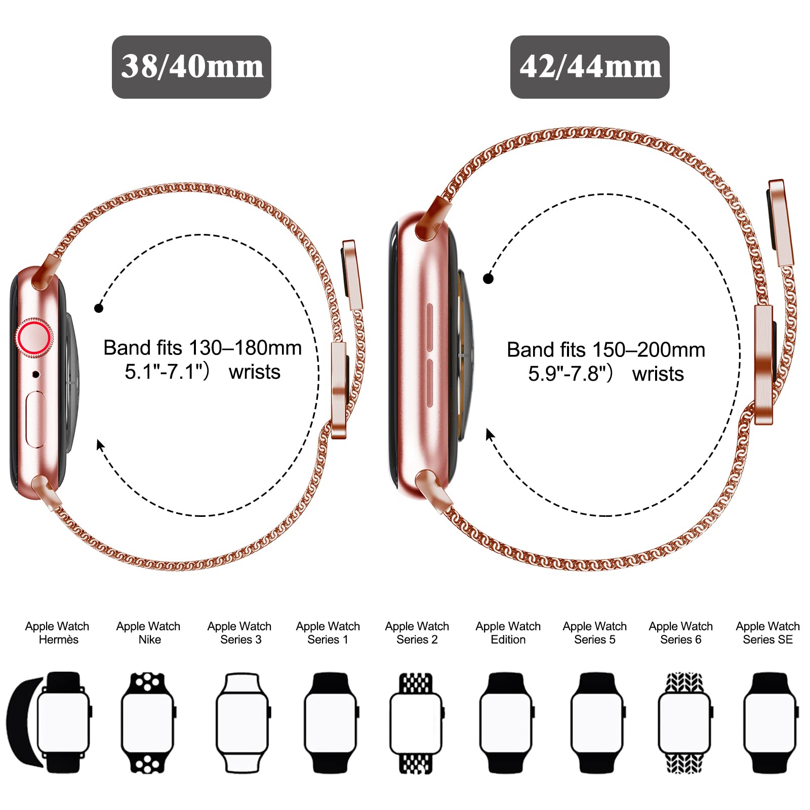 Geoumy Stainless Steel Milanese Loop Band for Apple Watch 38mm/40mm/41mm - Magnetic Replacement Strap Compatible with iWatch Series 10/9/8/7/6/5/4/3/2/1 SE - Rose Gold Metal Watch Band for Women & Men - Perfect for Workouts, Office & Everyday Wear