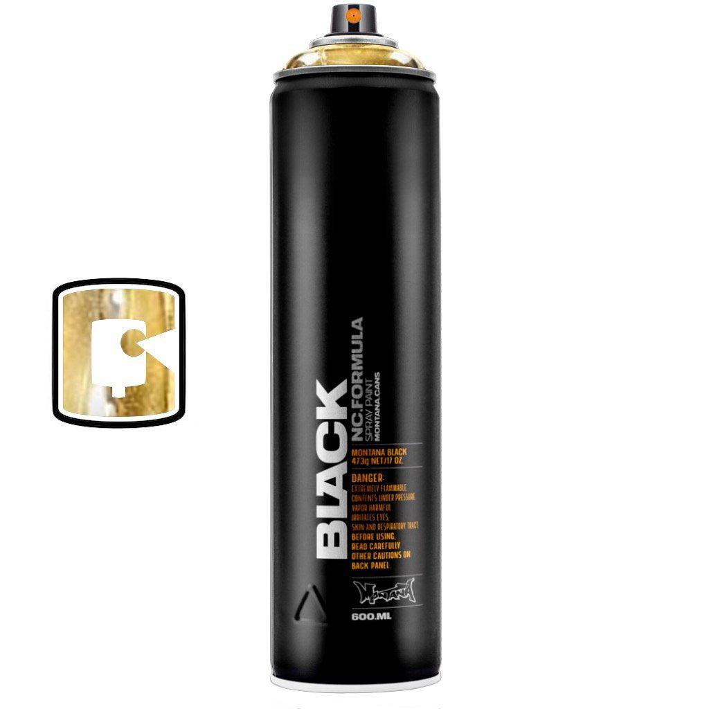 Premium Gold Chrome 600ML Extended Montana Black Spray Paint - High Coverage, Quick Drying for Graffiti, DIY Art, and Metal Projects