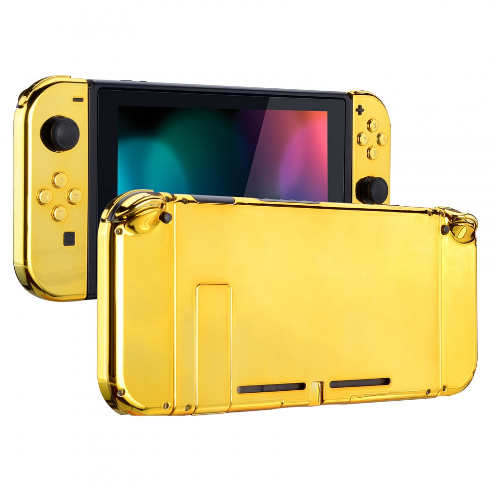 eXtremeRate Chrome Gold Nintendo Switch Joycon Controller Shell - Full Set DIY Replacement Back Plate with Buttons for Handheld Gaming | Perfect for Custom Mods & Console Upgrades