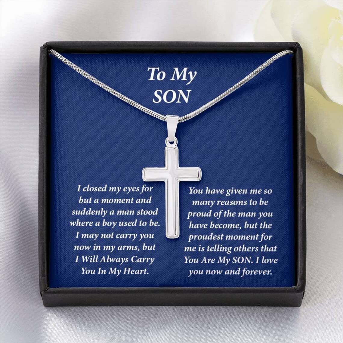 Son's Cross Necklace Gift from Mom & Dad - Birthday Present for Boys