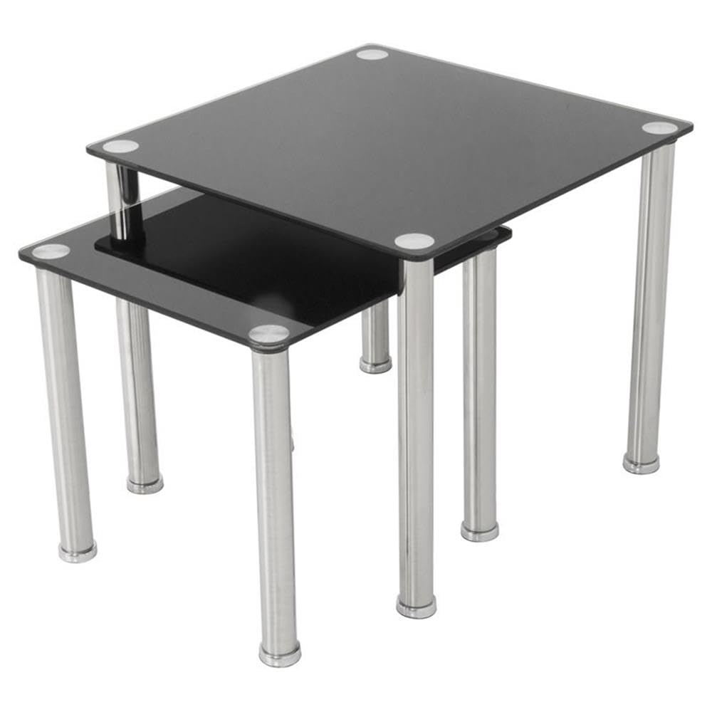 AVF Modern Black and Chrome Steel Glass Square End Tables - Set of 2 Nightstands for Living Room, Bedroom & Office Furniture