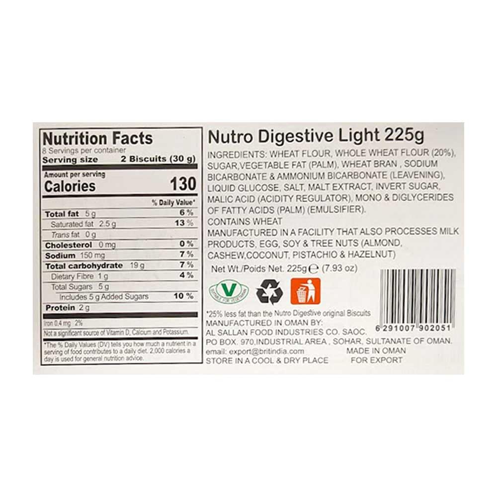 Nutro Digestive Biscuits 225g - Whole Wheat Cookies for Breakfast & Tea