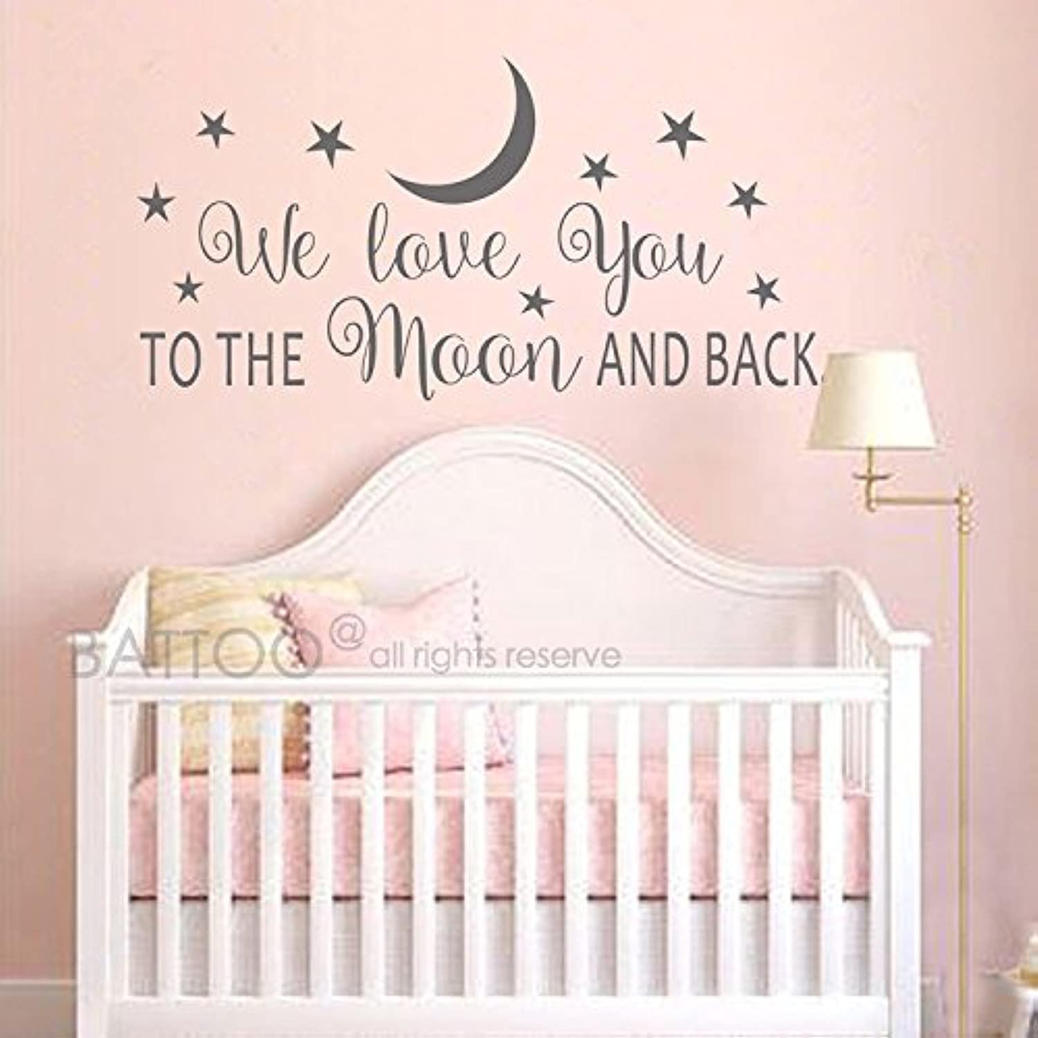 BATTOO Moon and Stars Wall Decal - Nursery Wall Stickers for Baby Room Decor - Space Themed Kids Wall Art - Dark Gray Vinyl Decal (22x11 Inches) | Perfect for Nursery, Bedroom, Playroom & Kids Room Decor