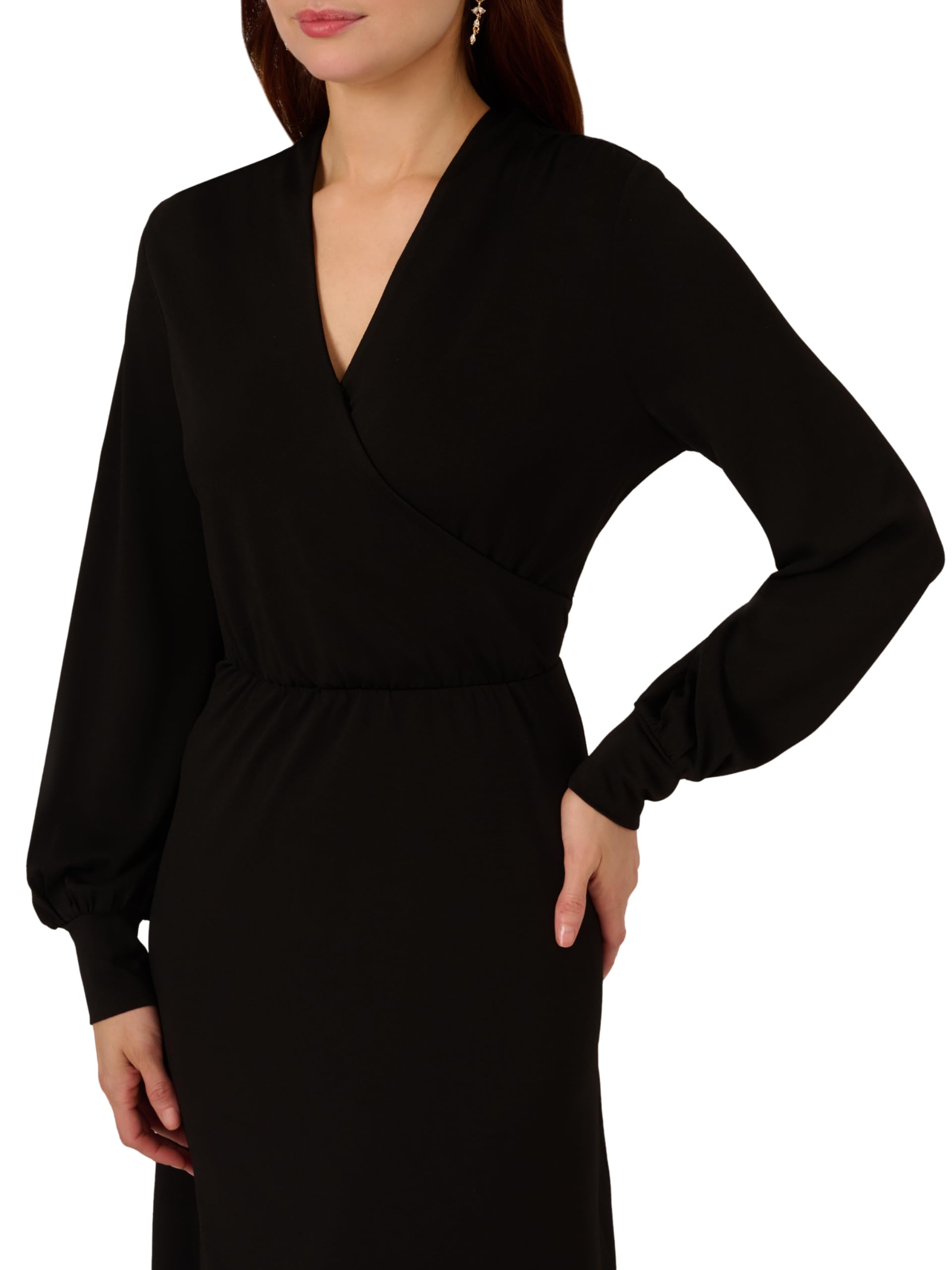 Adrianna Papell Women's Long Sleeve Wrap Midi Dress - Elegant Formal & Cocktail Party Wear for Weddings, Evening Events & Special Occasions
