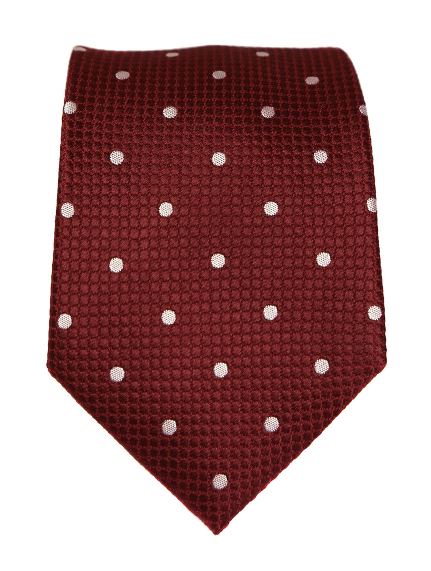 DÉCLIC Classic Spot Tie - Burgundy & White Striped Necktie for Men | Formal & Business Attire | Perfect for Weddings, Office & Special Events