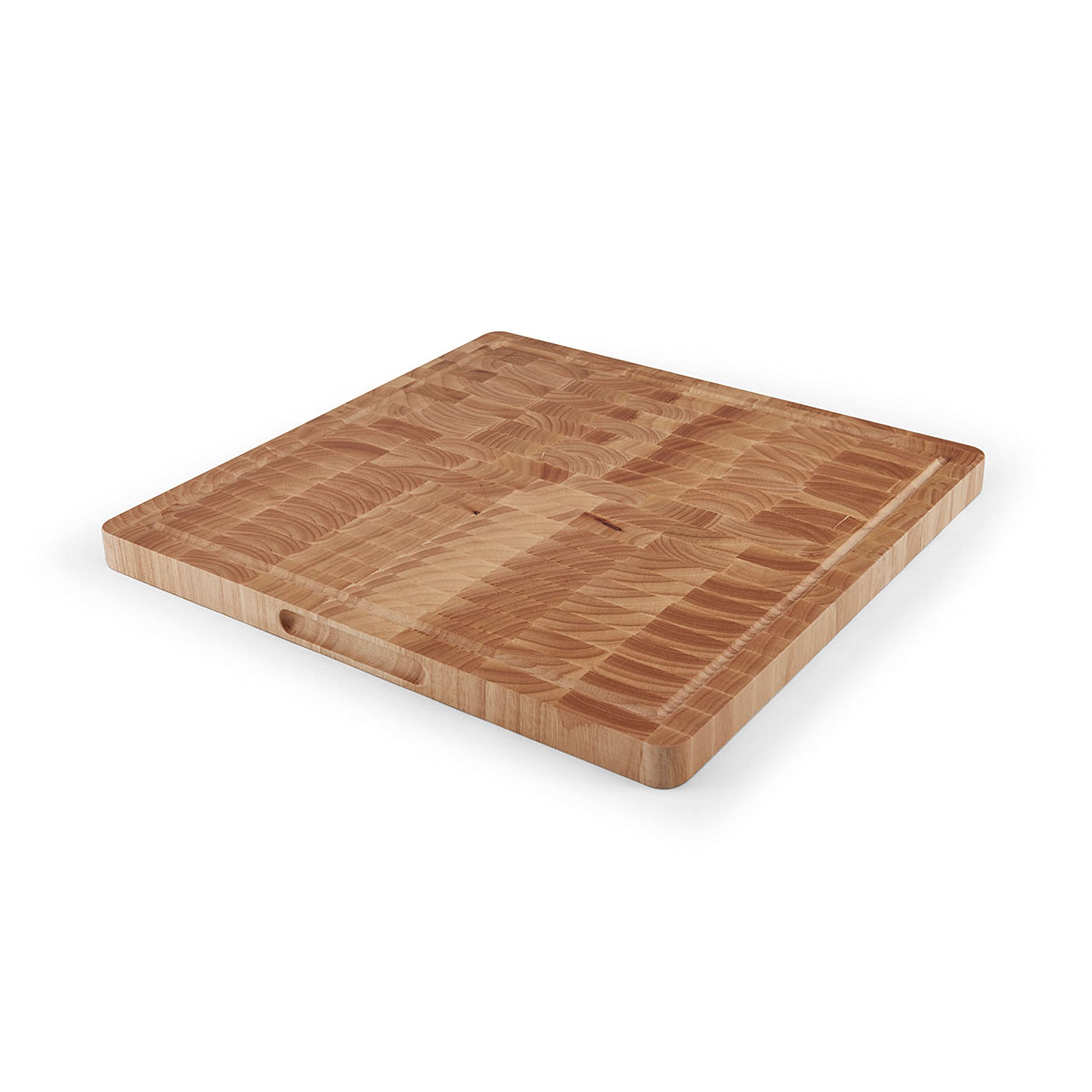 Premium Farberware 16x16 Inch Thick End Grain Rubberwood Cutting Board with Juice Groove & Finger Grips - Natural Wood Chopping Block for Meat, Vegetables & Fruits - Ideal for Kitchen Prep, Butchering & Serving Charcuterie