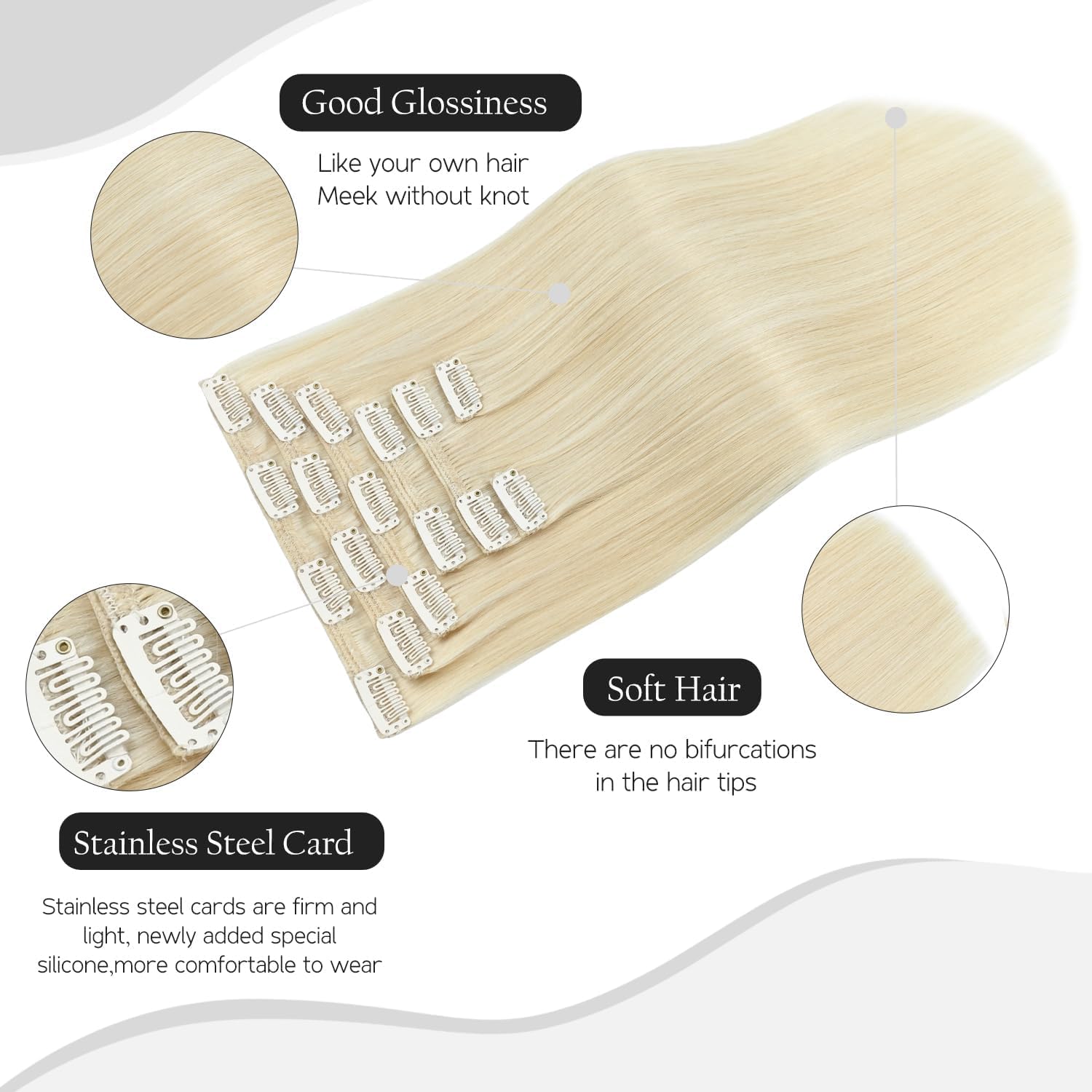 HUAYI Platinum Blonde 20 Inch Human Hair Clip-In Extensions - 7pcs 120g 100% Real Human Hair for Women (#60) | Perfect for Parties, Weddings & Daily Styling