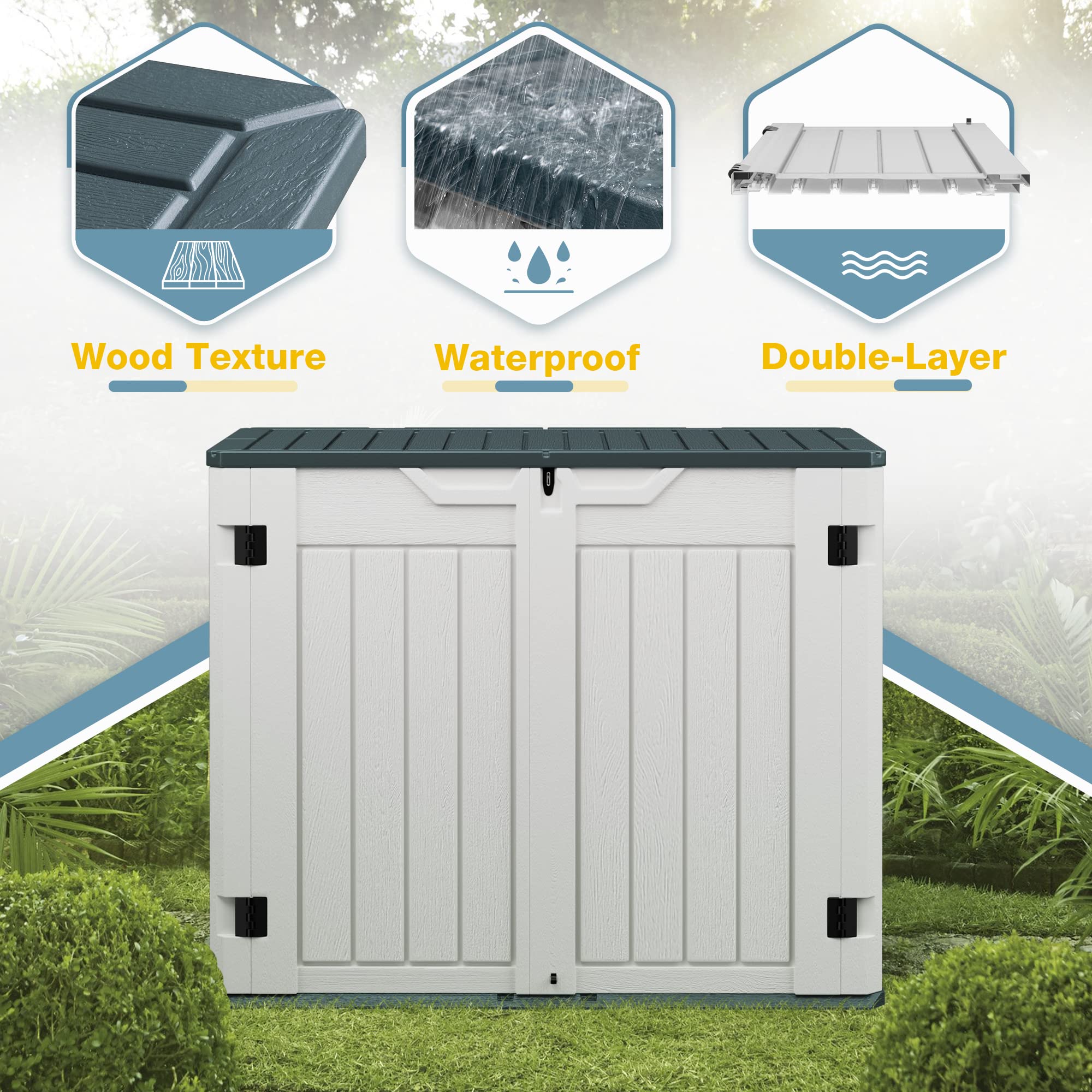 Homall 34 Cu Ft Resin Outdoor Storage Shed - Weatherproof Horizontal Tool Cabinet for Garden, Garage & Patio | Lockable Multi-Purpose Storage for Lawn Mowers, Trash Cans & Yard Tools | Perfect for Backyard Organization & Outdoor Equipment Protection