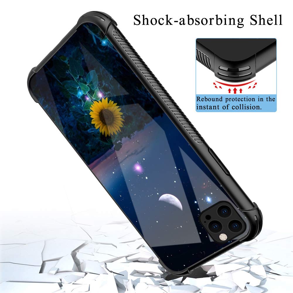 Shockproof iPhone 12 Pro Max Case - Non-Slip Soft TPU Bumper with Reinforced Corners | Protective Phone Cover for Women (Sunflower/Moon/Starry Sky Design) | Perfect for Daily Use, Outdoor Activities & Travel Protection