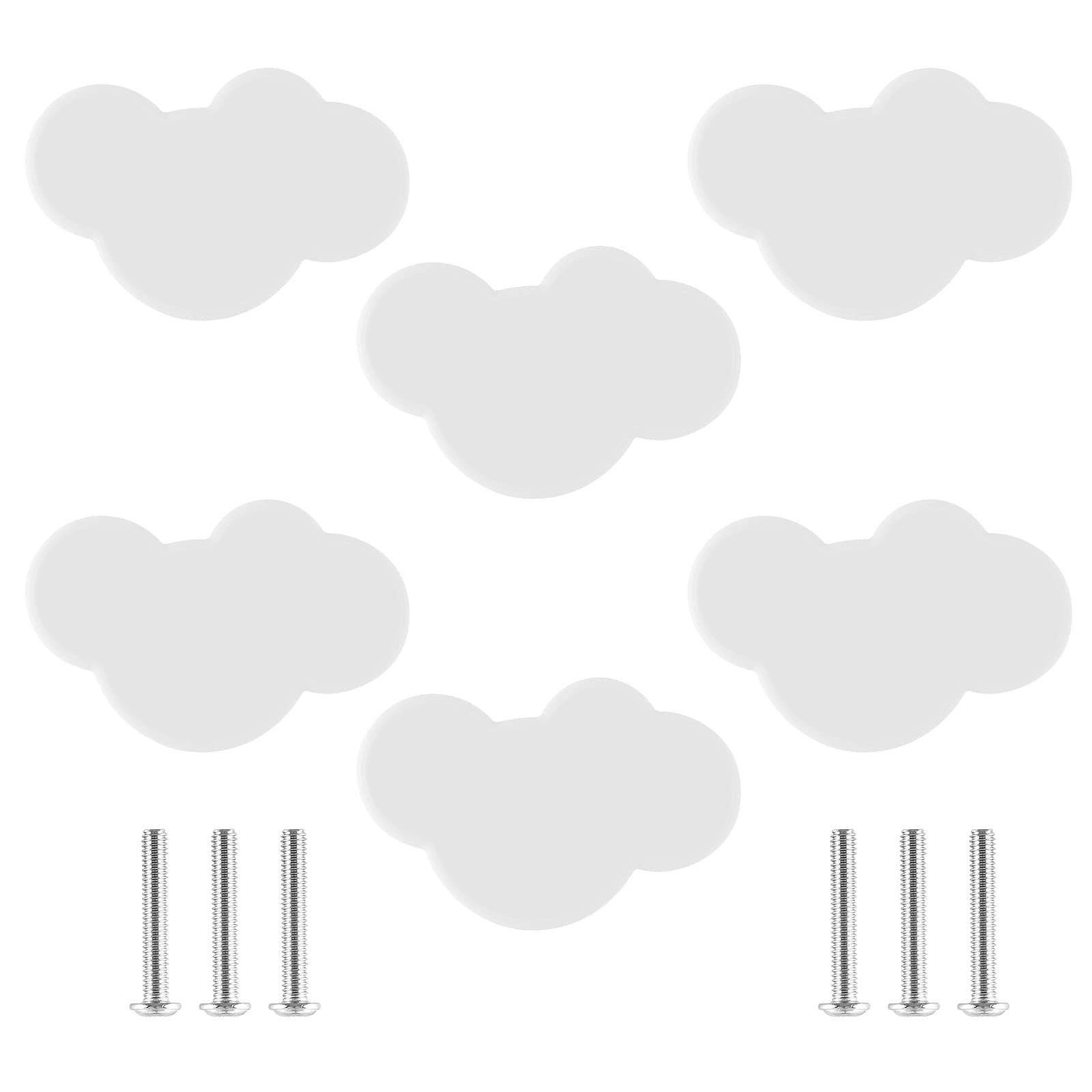 Yoohey 6PCS Soft Rubber Knobs - Cute Cartoon Cloud Shaped Cabinet Handles for Kids Room, Study, Dresser & Cupboards - Non-Toxic Silicone Pulls (White) - Perfect for Nursery Decor, DIY Furniture Upgrade & Child-Safe Home Organization