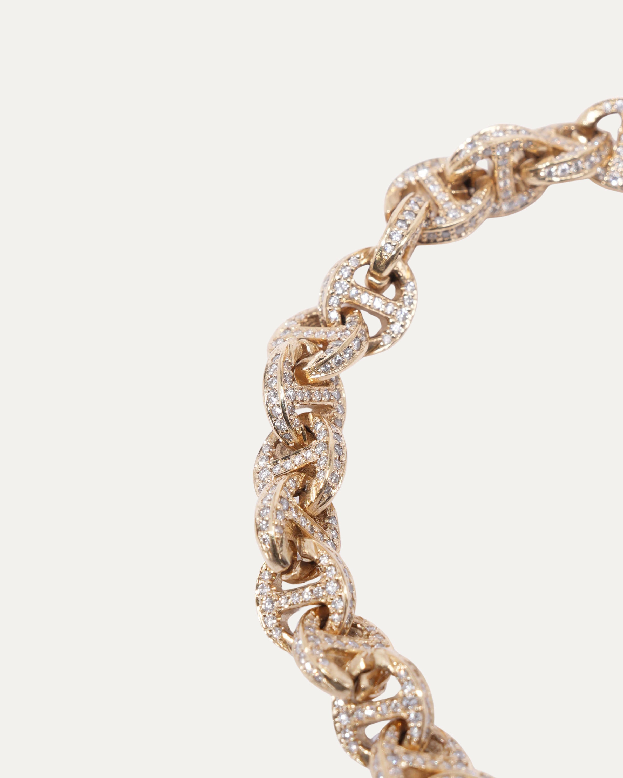 5MM White Diamond Vintage 18K Yellow Gold Open Link Bracelet for Women - Elegant Gift for Anniversary, Wedding & Special Occasions