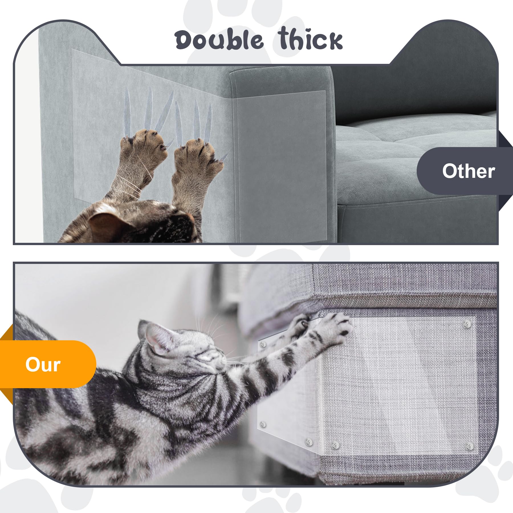 Double Thick Cat Scratch Furniture Protector - 10Pcs Clear Anti Scratch Couch Protector with 50 Pins | Durable Fabric Protector for Sofa, Chair & Furniture | Perfect for Pet Owners & Home Décor