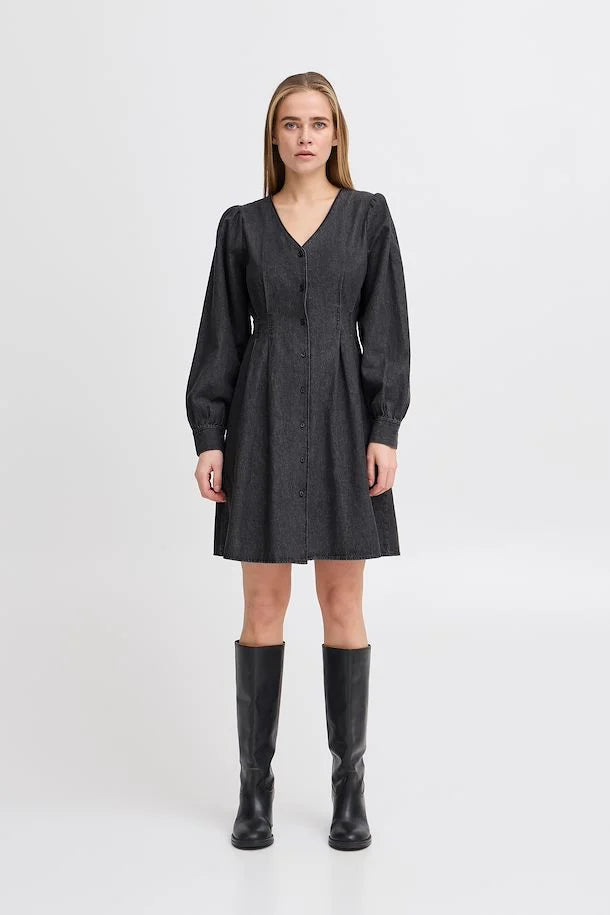 Annabelle Denim Dress for Women - Washed Black Vintage Style Mid-Length Jean Dress - Perfect for Casual Outings, Date Nights & Summer Fashion