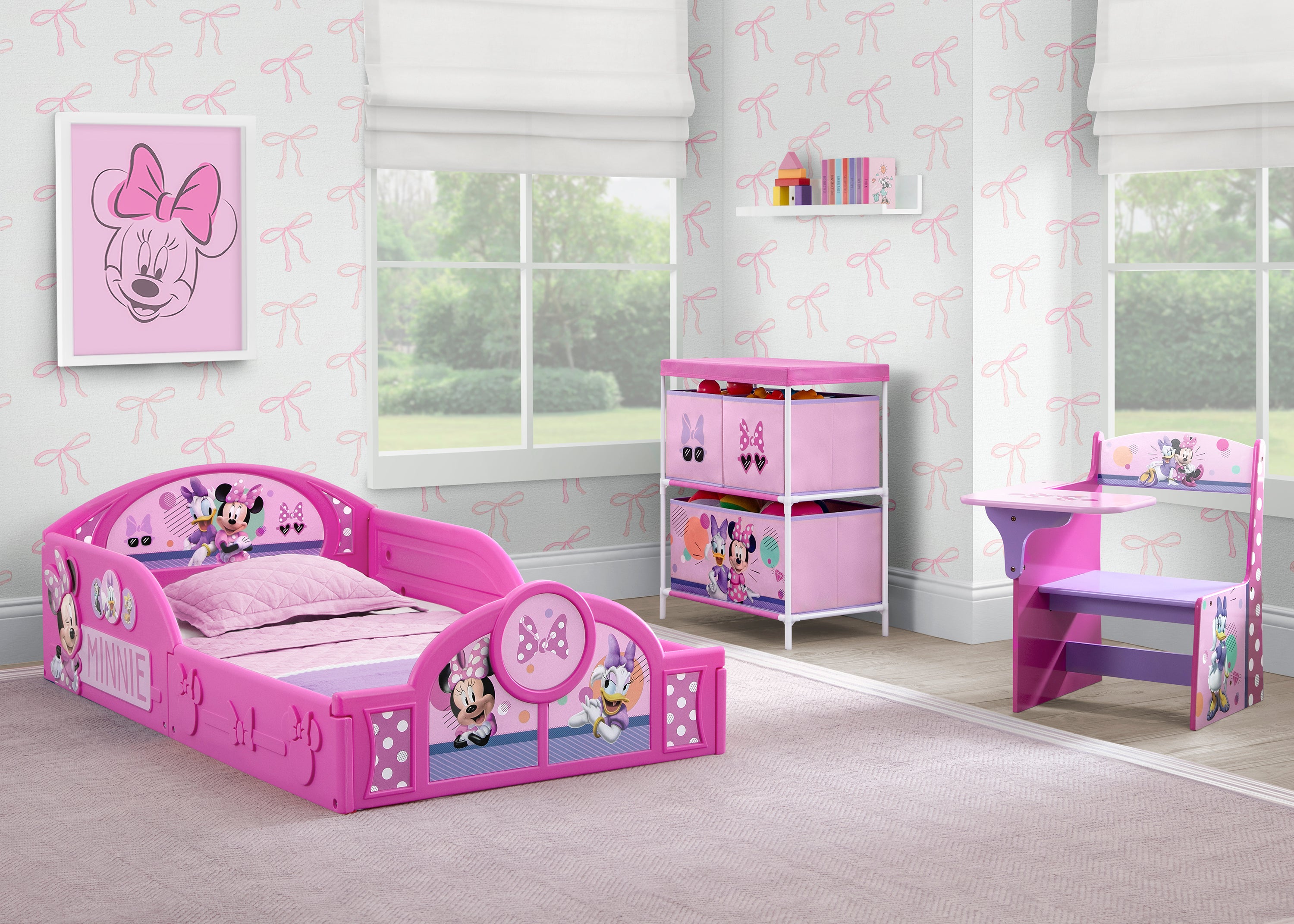 Minnie Mouse 3-Piece Toddler Bedroom Set - Crib Bedding, Curtains & Rug - Disney Nursery Decor for Girls - Perfect for Baby Shower Gifts & Kids Room Makeover