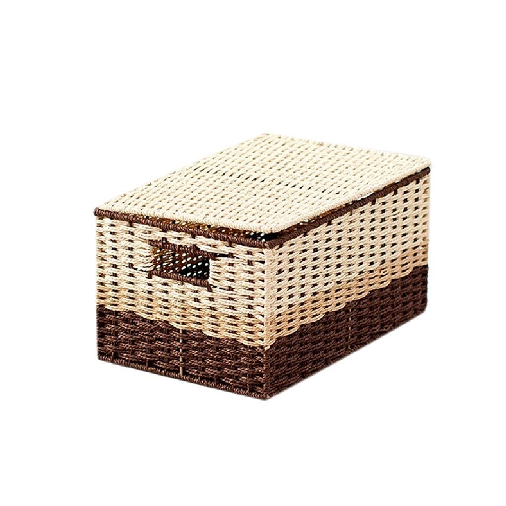 SLYNSW Woven Grass Storage Basket with Lid - Beige Organizer for Clothes, Sundries & Home Decor - Perfect for Bedroom, Kitchen & Bathroom Organization (One Size)