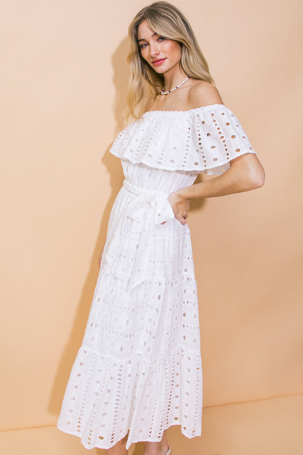 Breathable Eyelet Midi Dress for Women - Summer Floral Boho Dress with Short Sleeves - Perfect for Beach, Vacation & Casual Outings