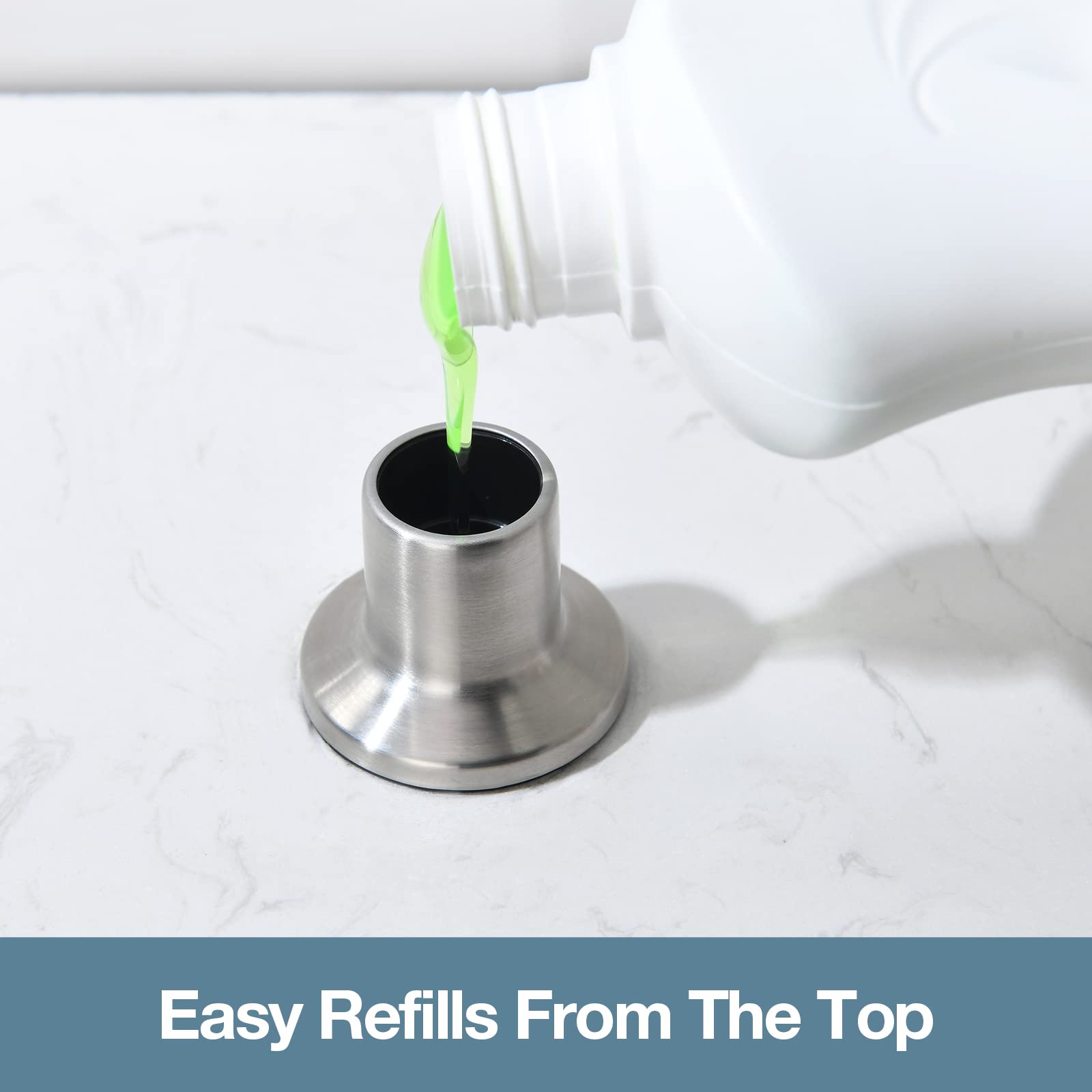 Brushed Nickel Soap Dispenser for Kitchen Sink - 17OZ Refillable Stainless Steel Built-in Pump for Liquid Soap or Lotion | Above Counter Design for Easy Refilling | Perfect for Modern Kitchens, Bathrooms & Restaurants