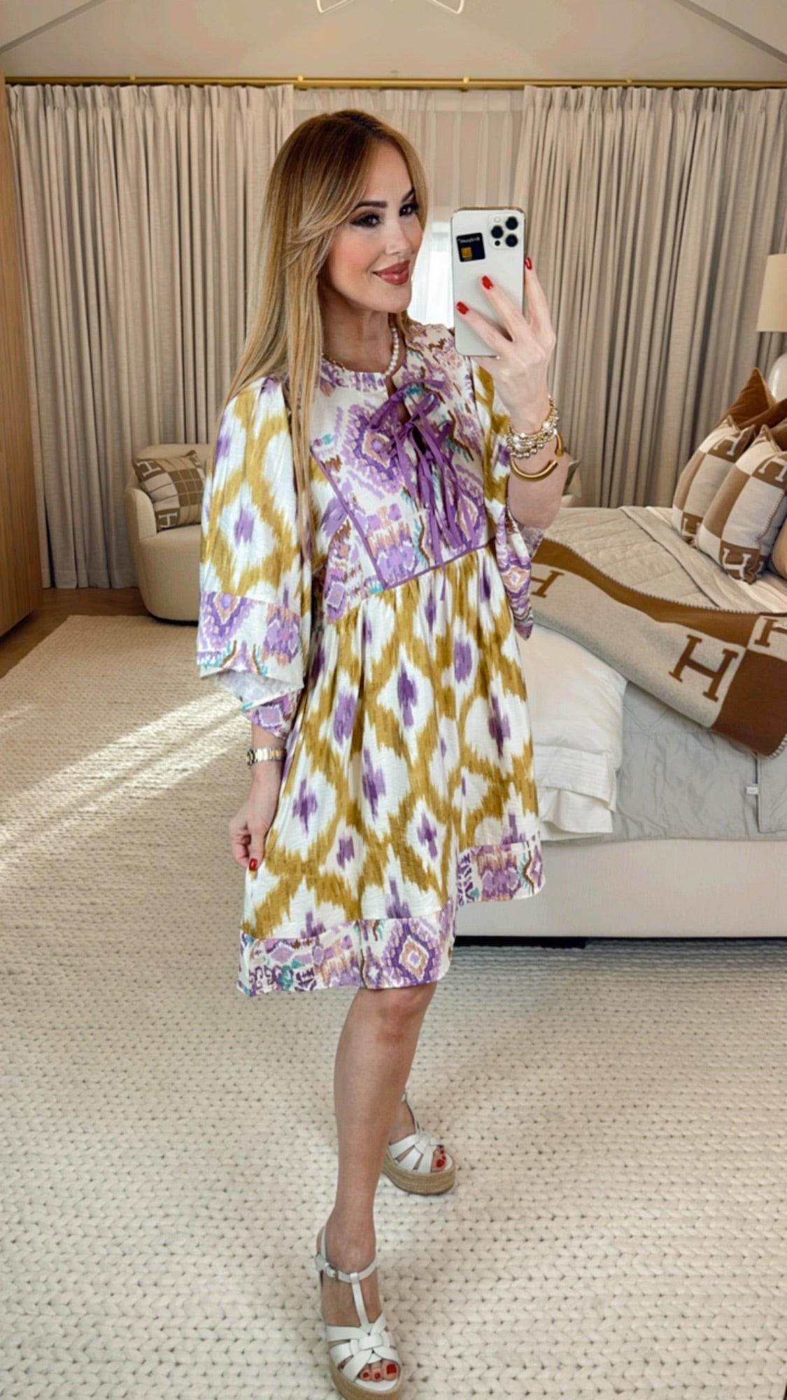 Xenia Golden Yellow Print Dress - Elegant Floral Summer Dress for Women, Perfect for Parties, Weddings & Casual Outings