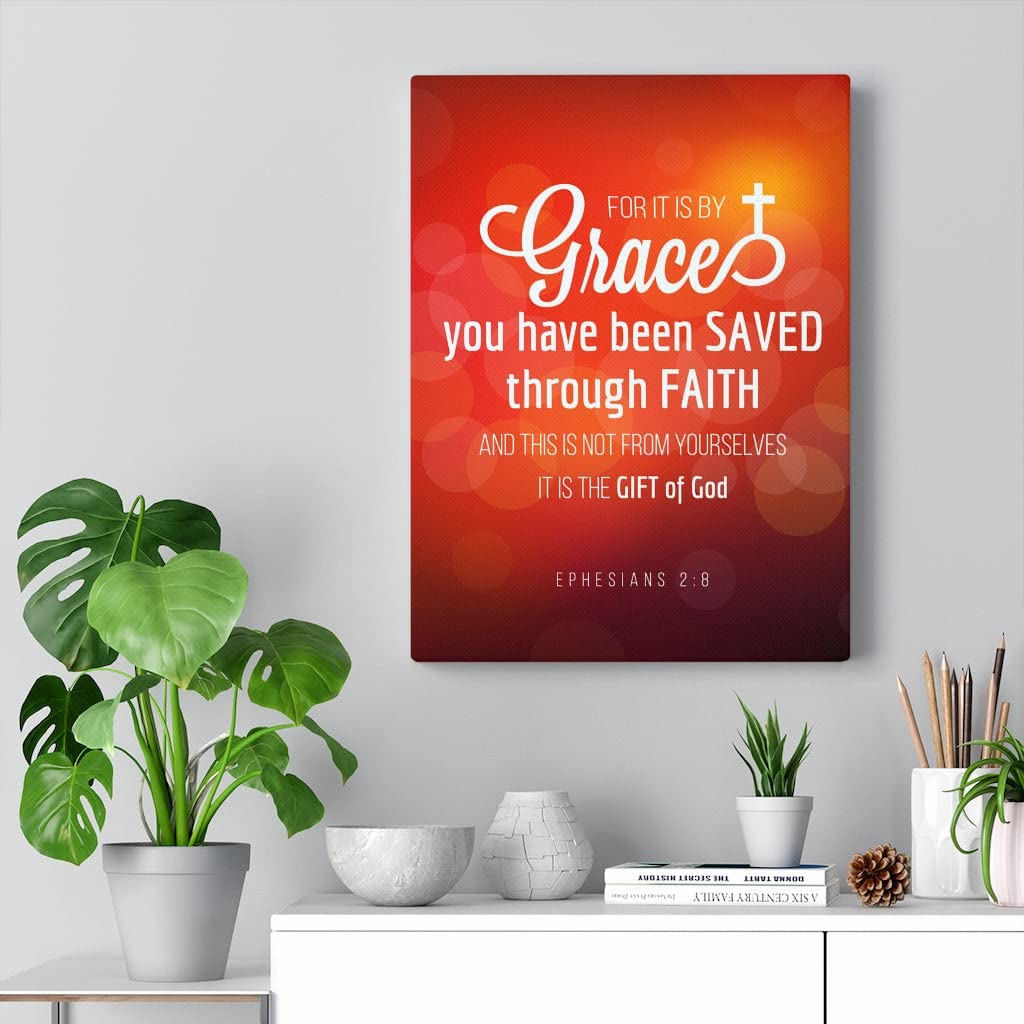 Saved Through Faith Ephesians 2:8 Bible Verse Wall Art - Inspirational Christian Home Decor, Unframed Print Ready to Hang - Perfect for Living Room, Bedroom & Church Gifts