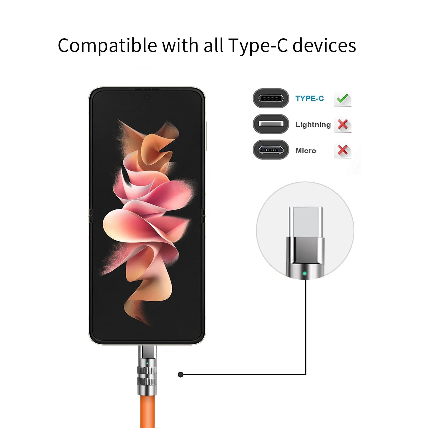 LIULANZ 5FT Fast Charging Type-C to USB-A Cable with Cable Straps - Compatible with Samsung Galaxy S9/S8/Note 9/8 Plus, LG V30/G6/G5/V20, Google Pixel, Moto Z2 (Orange) - Perfect for Home, Office & Travel Charging