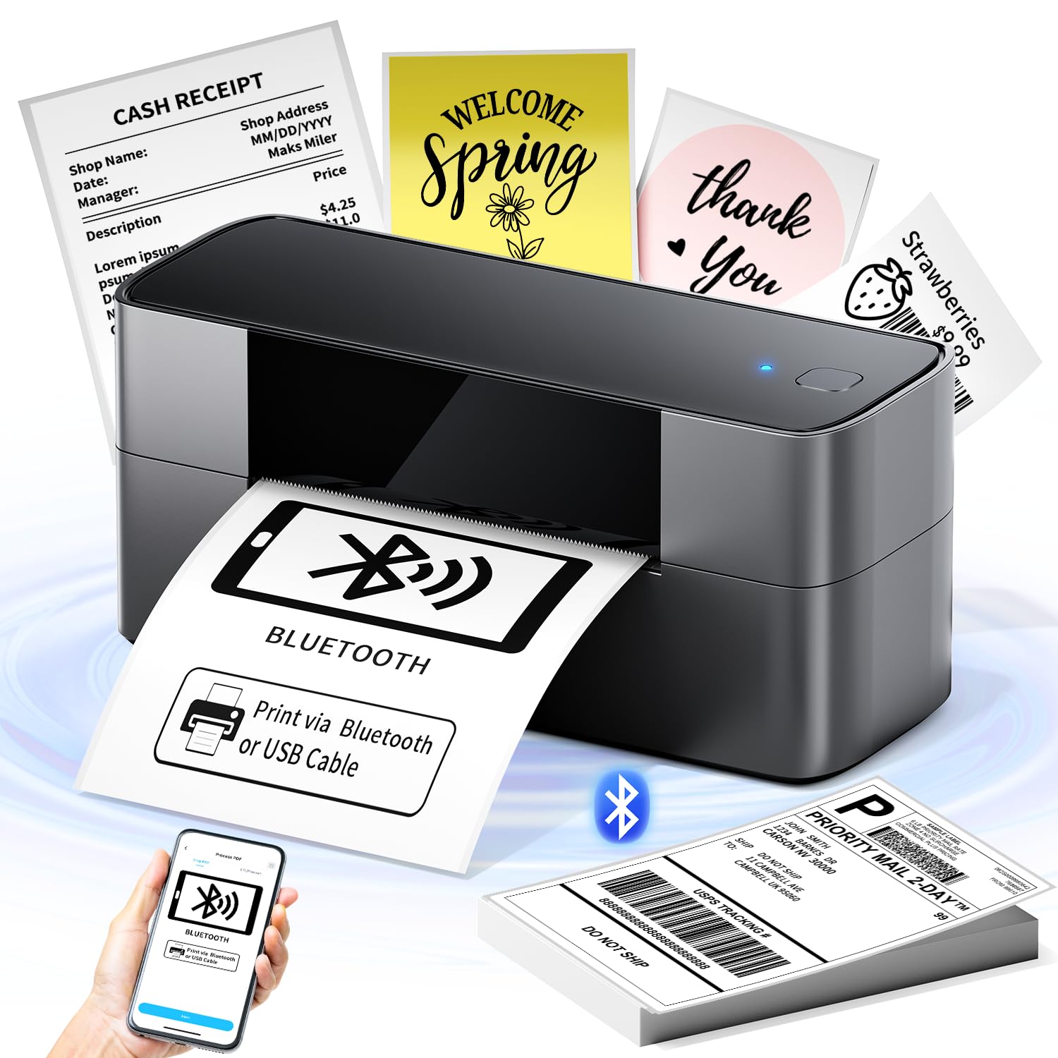 Wireless Bluetooth Thermal Shipping Label Printer 4x6 - Compatible with Amazon, eBay, Shopify, Etsy & USPS - Perfect for Small Business Shipping & E-commerce Fulfillment