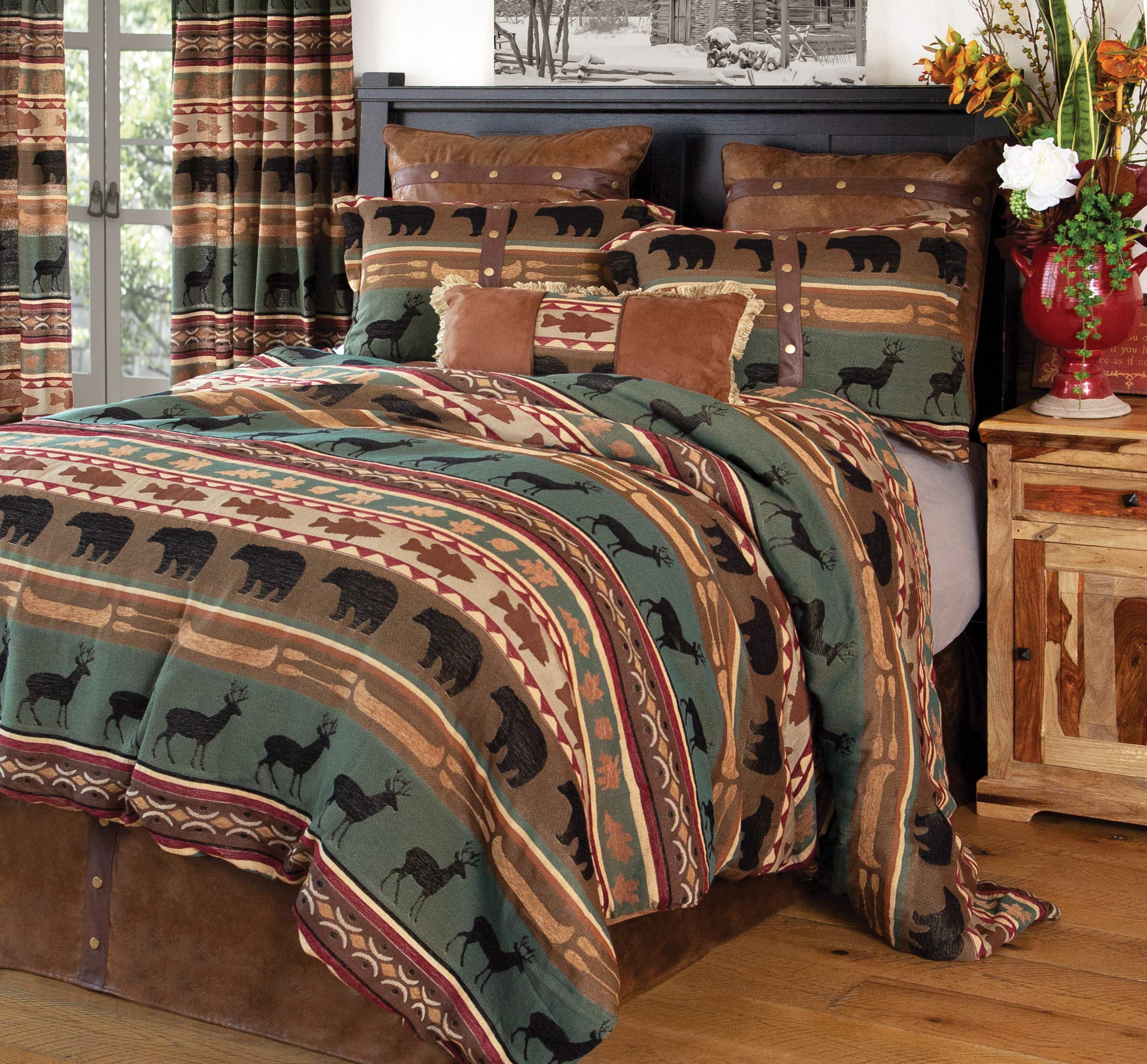 CARSTENS Woven Chenille 5-Piece Rustic Bedding Comforter Set - Skagit River Design - Full/Queen Size - Soft & Cozy Bedspread for Farmhouse & Cabin Decor