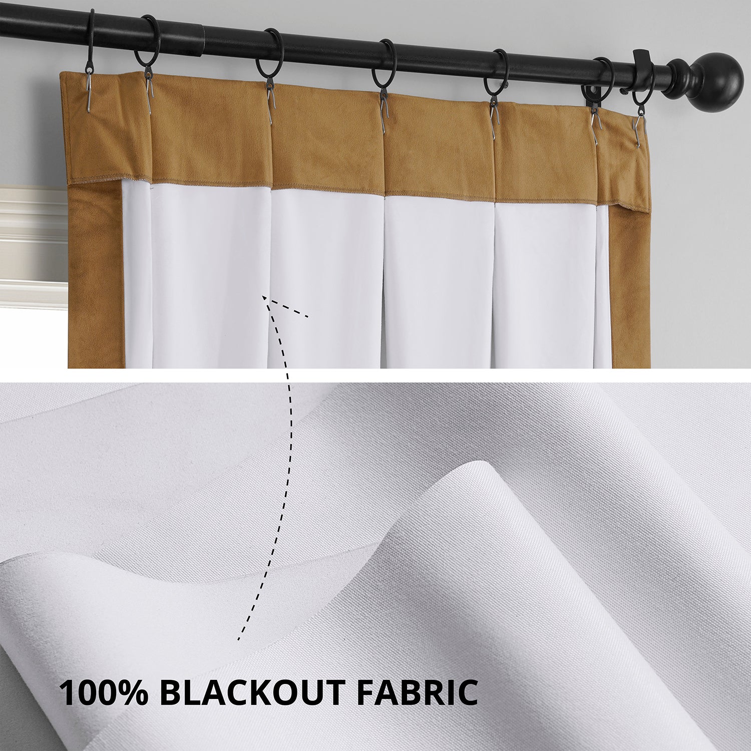 Amber Gold French Pleat Signature Velvet Blackout Curtains - Thermal Insulated Room Darkening Drapes for Bedroom, Living Room & Home Theater
