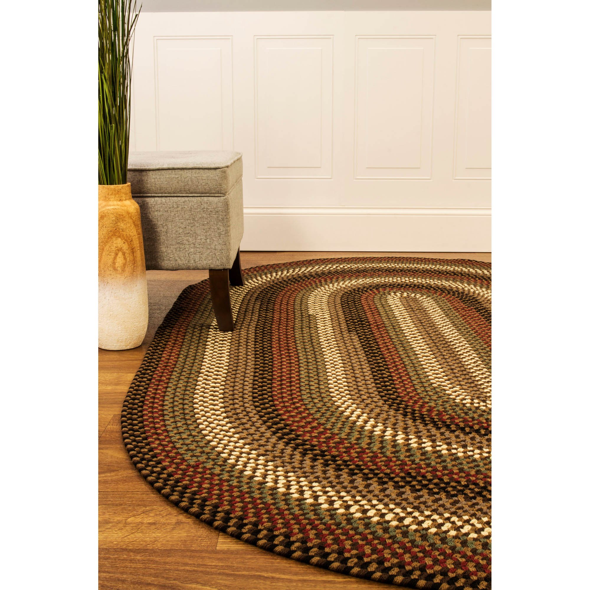Super Soft Braided Area Rug - 6' X 6' Round Indoor/Outdoor Reversible Washable Rug for Patio, Deck, Living Room - Natural Earth Tone - Santa Maria Design